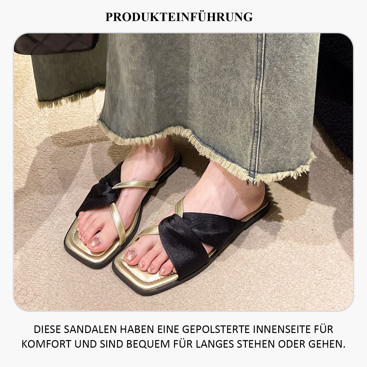 Daisred Sandalen Damen Bohemia Sommer Schwarz Flach Schuhe Bequem Sandale Sandalen Freizeit