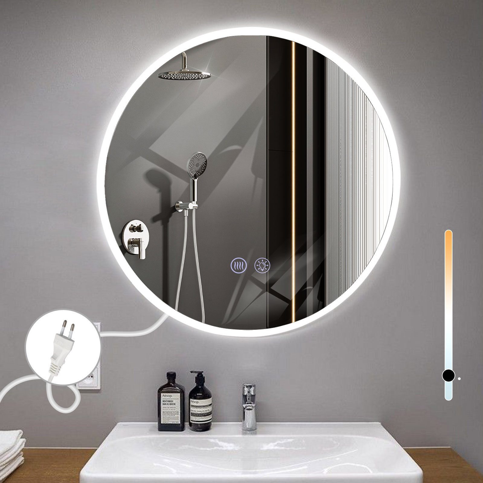 Nettlife Badspiegel spiegel mit Beleuchtung Rund 60cm, zimmerspiegel mit To günstig online kaufen