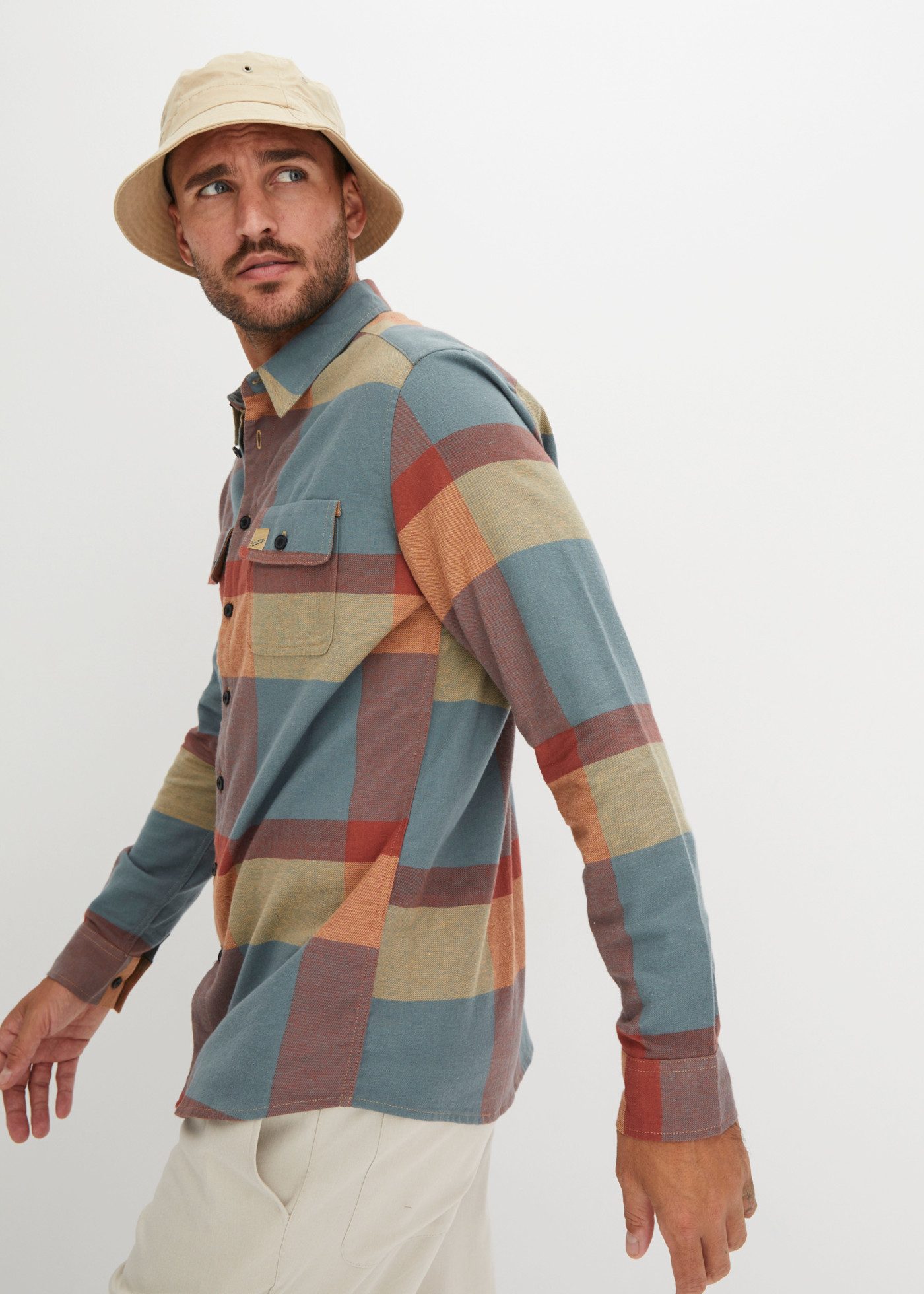 bonprix Flanellhemd modisches Karohemd, aus wärmendem Baumwoll-Flanell, Regular Fit