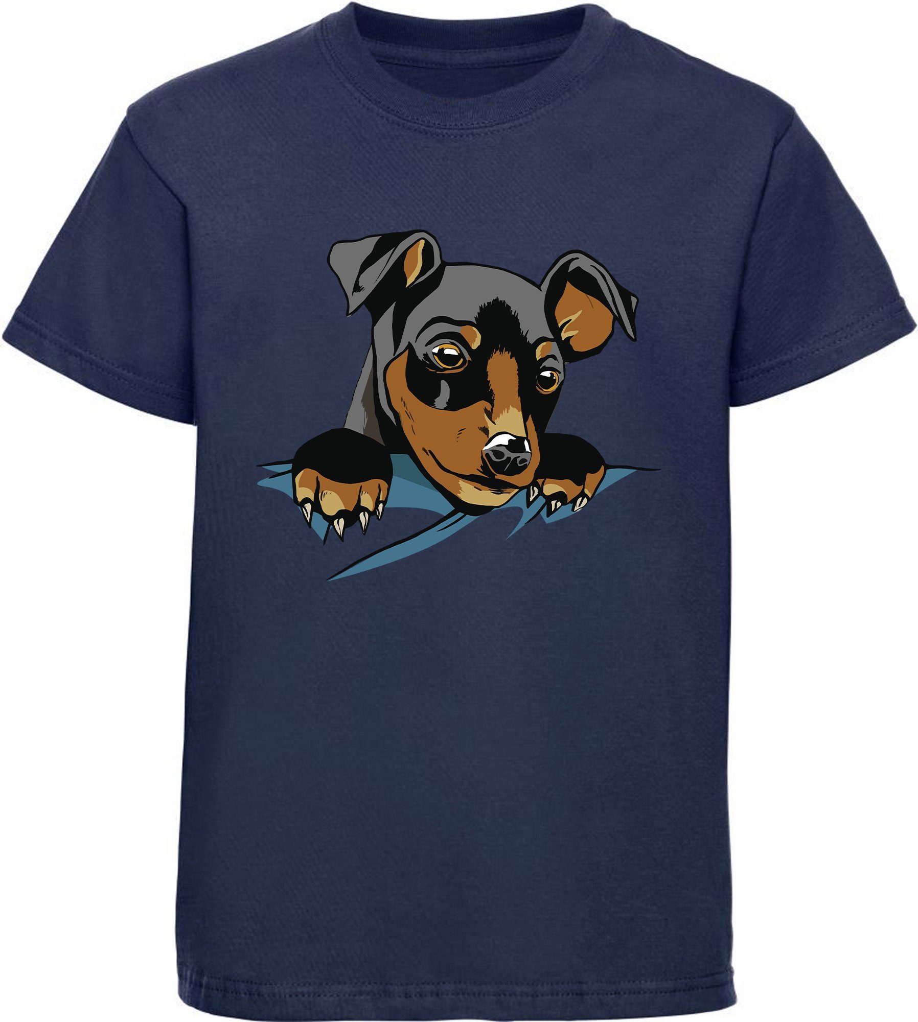 MyDesign24 Print-Shirt bedrucktes Kinder Hunde T-Shirt - Süßer Welpe Baumwollshirt mit Aufdruck, i227 navy blau