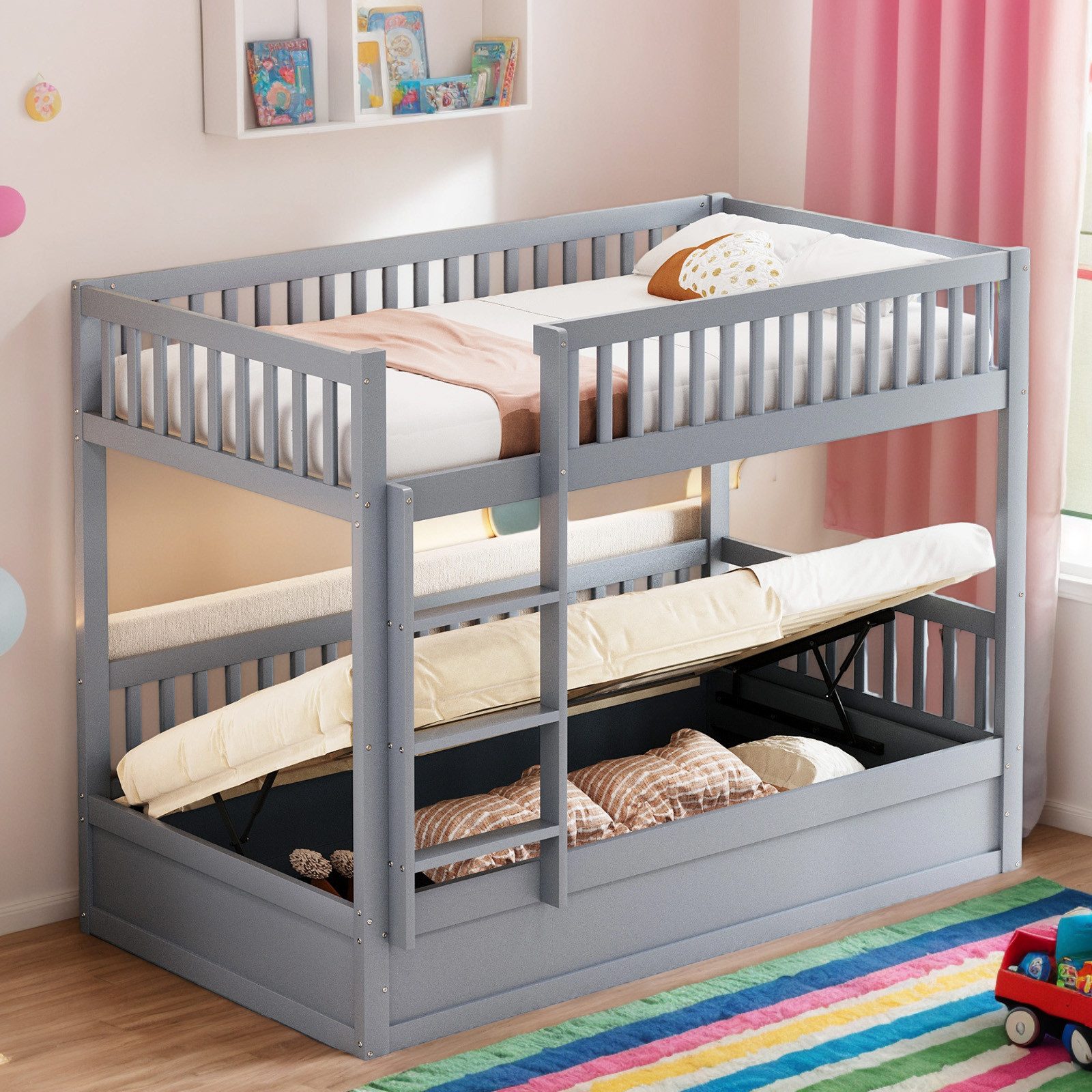 OKWISH Etagenbett Kinderbett Holzbett (mit hydraulischem günstig online kaufen
