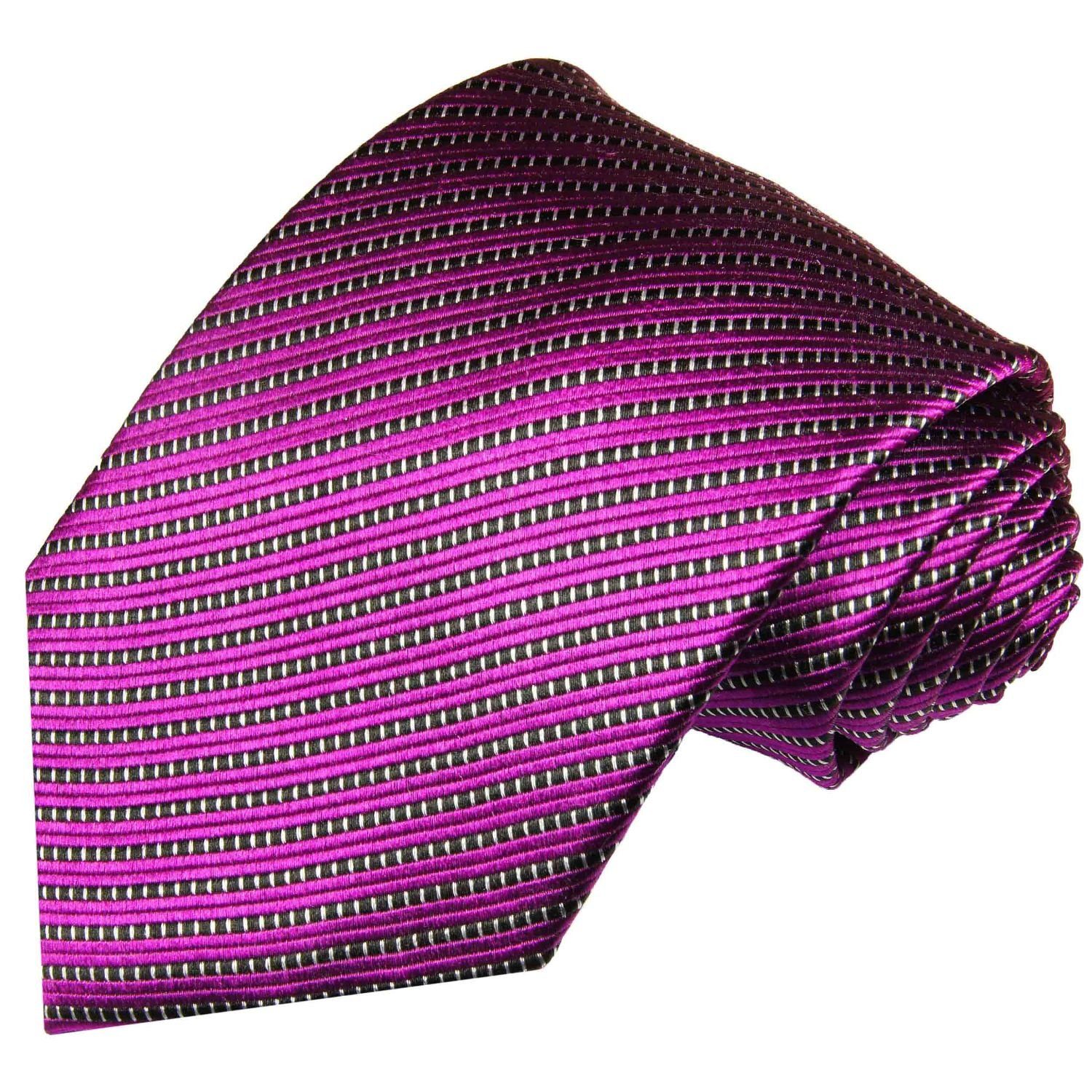 2-St., Tuch Seide Krawatte Paul Breit mit Malone (8cm), gestreift mit 995 100% Herren fuchsia (Set, Seidenkrawatte Krawatte Moderne Einstecktuch)
