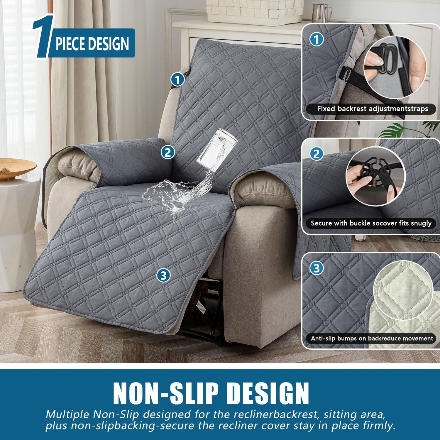 LIANNA Sesselhusse Wasserdichte Sesselhusse, rutschfeste Liegestuhlabdeckung mit Tasche