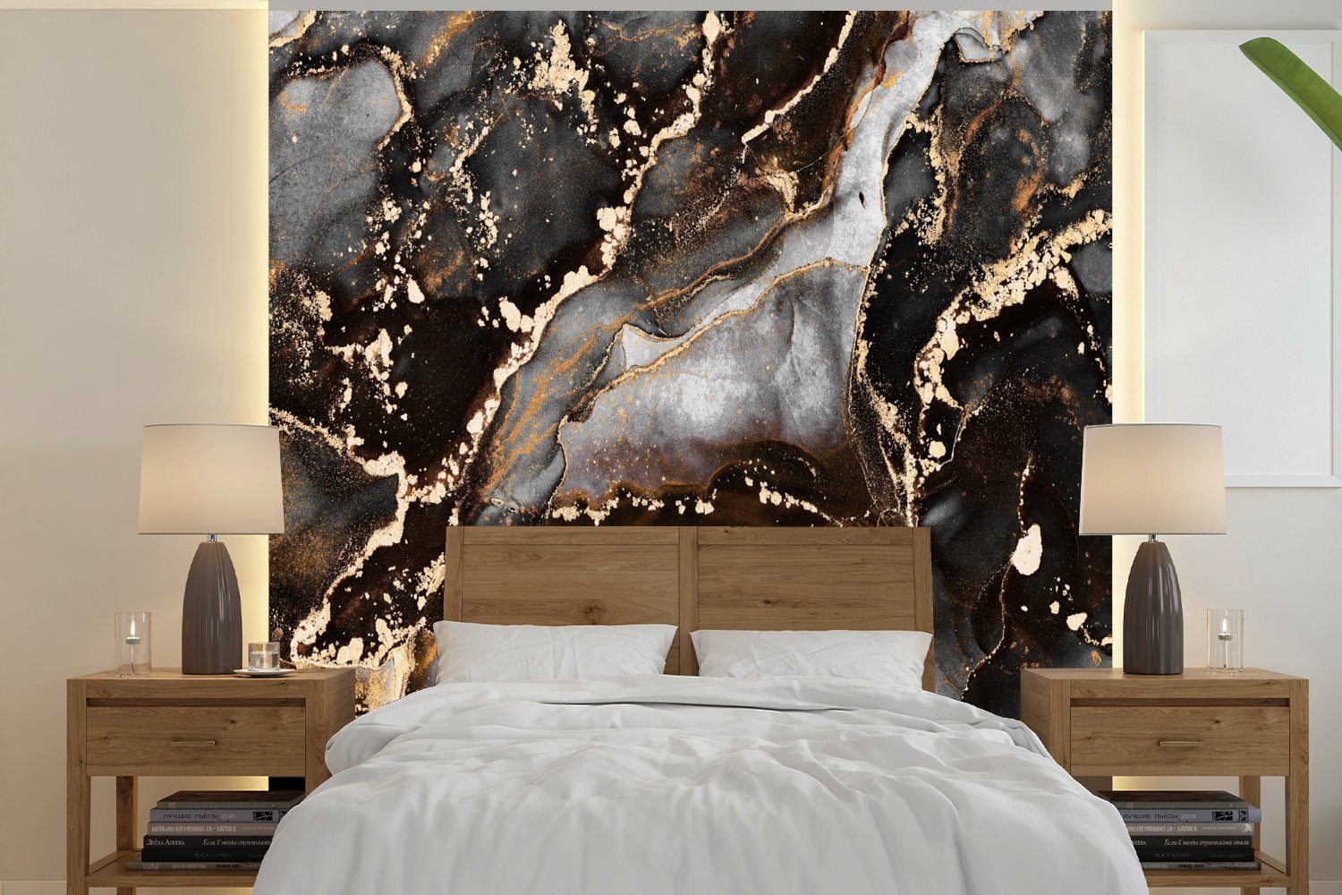 MuchoWow Fototapete Marmor - Wohnzimmer Schlafzimmer bedruckt, für Matt, Fototapete (4 - Luxus, Glitzer St), Küche, Vliestapete Gold 