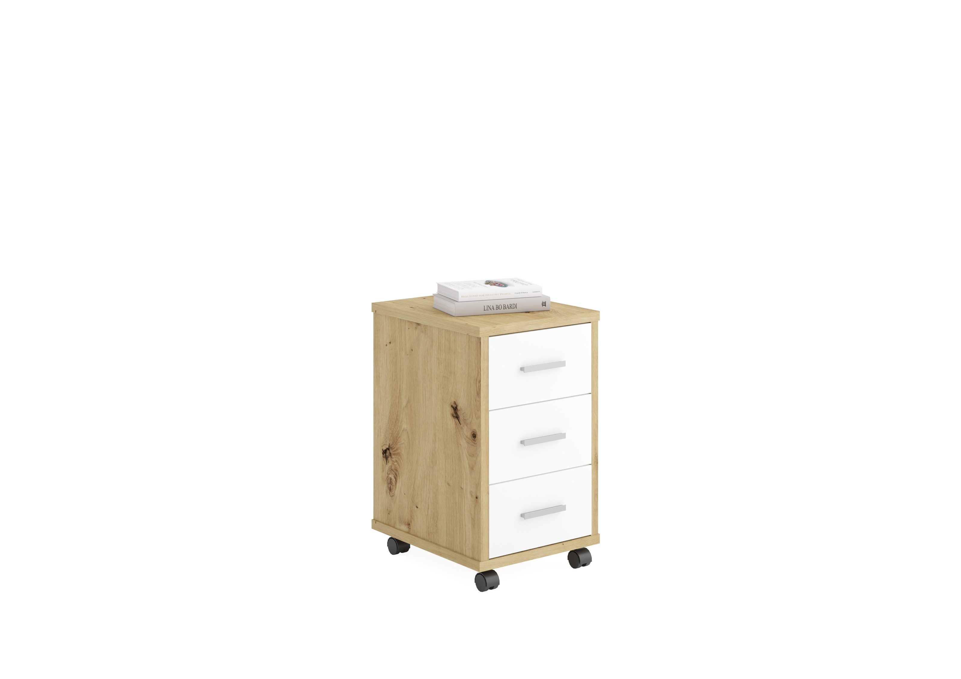 Rollcontainer in Artisan Eiche Dekor-Brillantweiß - 35x58,9x42 (BxHxT)