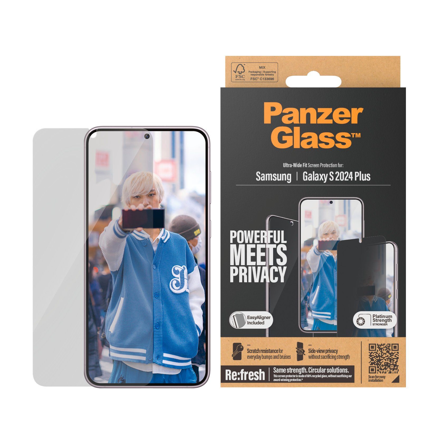 PanzerGlass Ultra Wide Fit Privacy Screen Protector für Samsung Galaxy S24+, Displayschutzglas, Displayschutzfolie, stoßfest, kratzbeständig