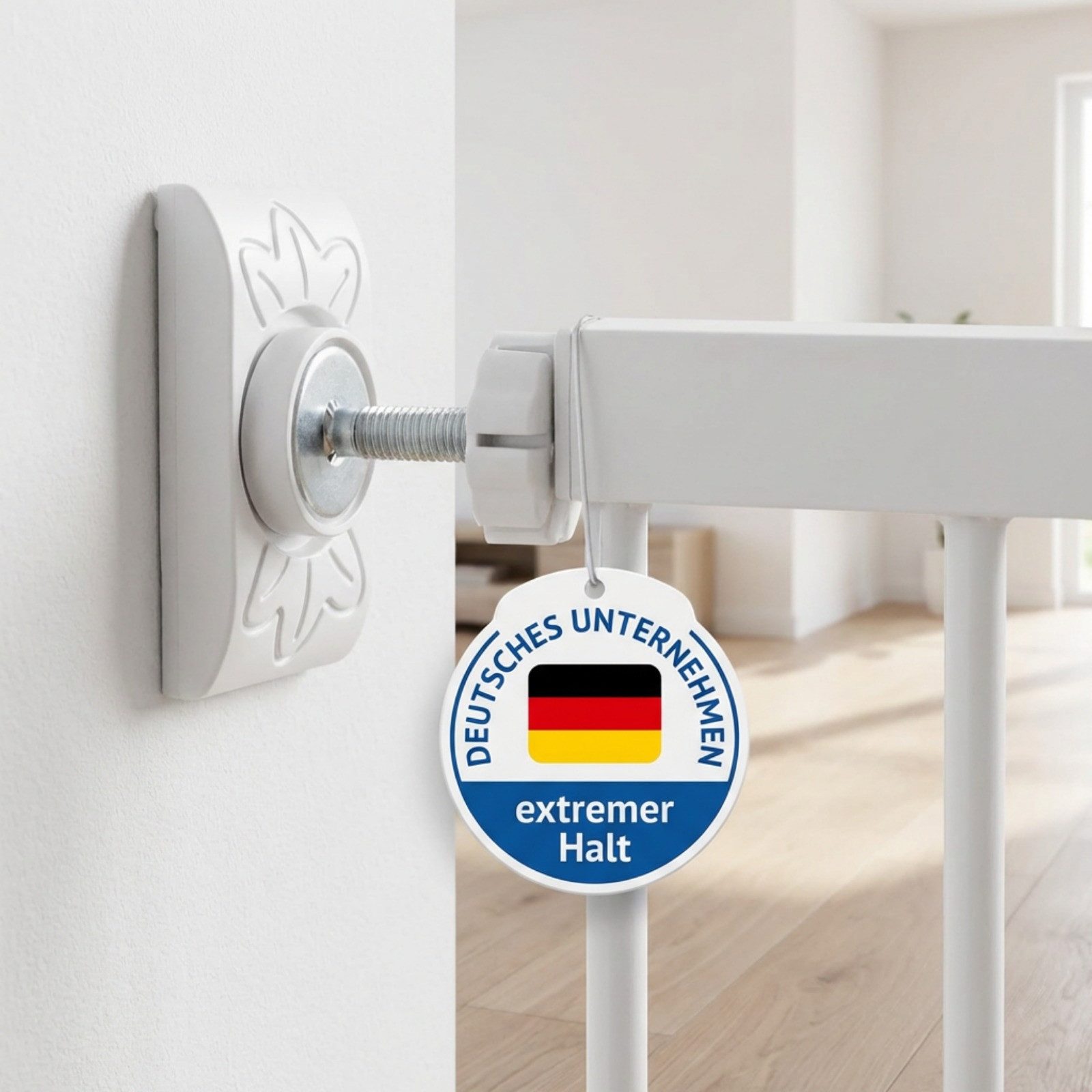 Bronea Türschutzgitter 4X Wandschutz Pads Eckig für Treppengitter & Türschutzgitter (Set, Rechteckige Wand- & Türschutz für Baby Klemmgitter), Extrastarke Wandschützer für alle gängigen Schutzgitter