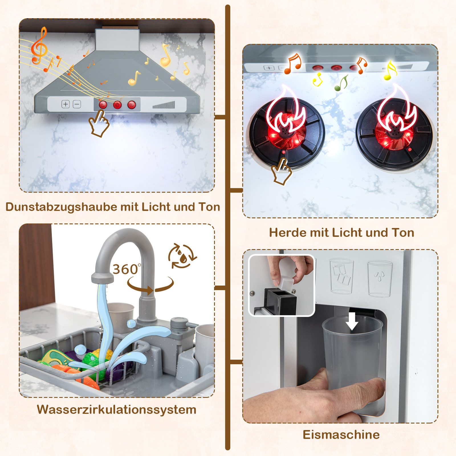 COSTWAY Spielküche, Kinderküche Holz inkl. Zubehör für Kinder ab 3 Jahren günstig online kaufen