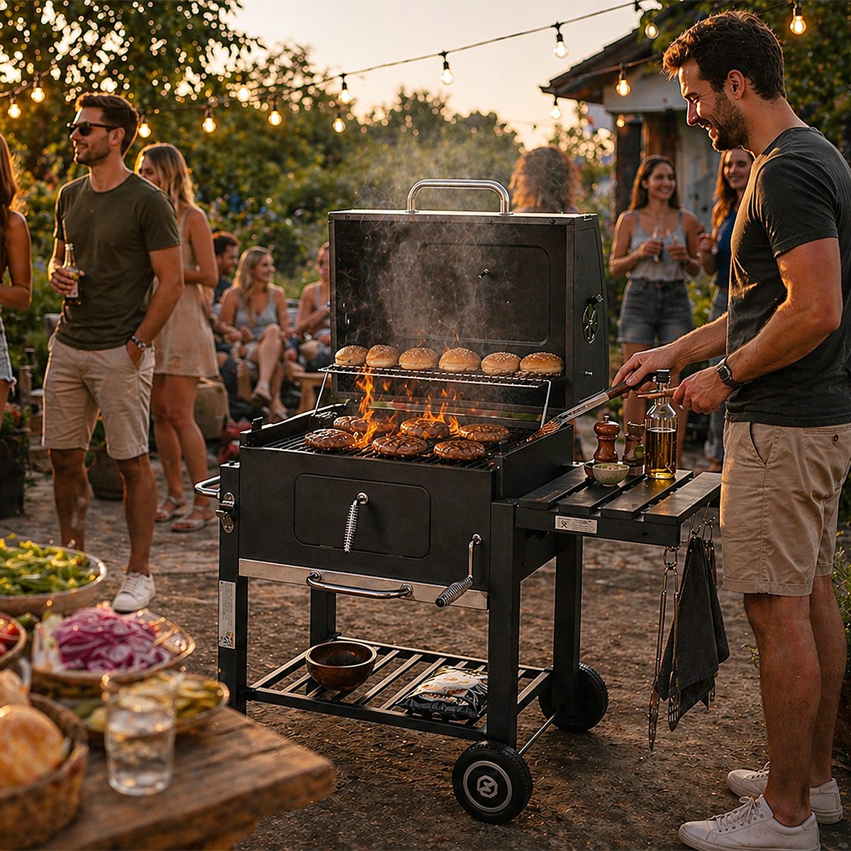 Strattore Holzkohlegrill Grill BBQ Grillwagen XL höhenverstellbar mit Rädern