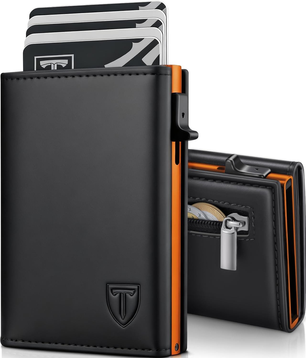 TEEHON Geldbörse Portmonee Herren - Ultradünne Geldbörse Herren aus Echtleder (Smart Wallet 3.0 mit Magnetverschluss, RFID-Schutz Kartenetui), Elegantes Orange als Slim Wallet - Stilvolle Geschenke für Männer