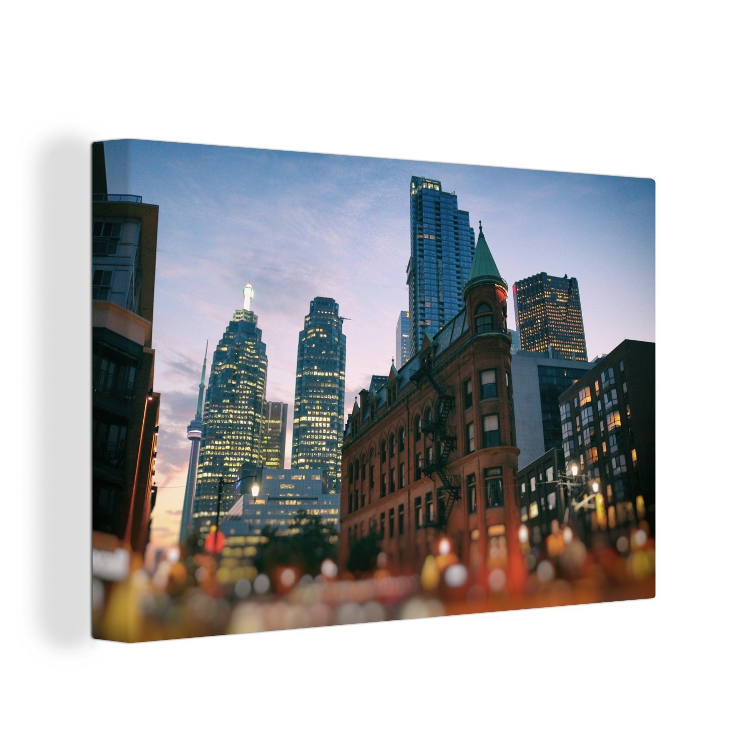 OneMillionCanvasses® Leinwandbild Zwischen den Gebäuden liegt die südkanadische Stadt Toronto, (1 St), Wandbild Leinwandbilder, Aufhängefertig, Wanddeko, 30x20 cm