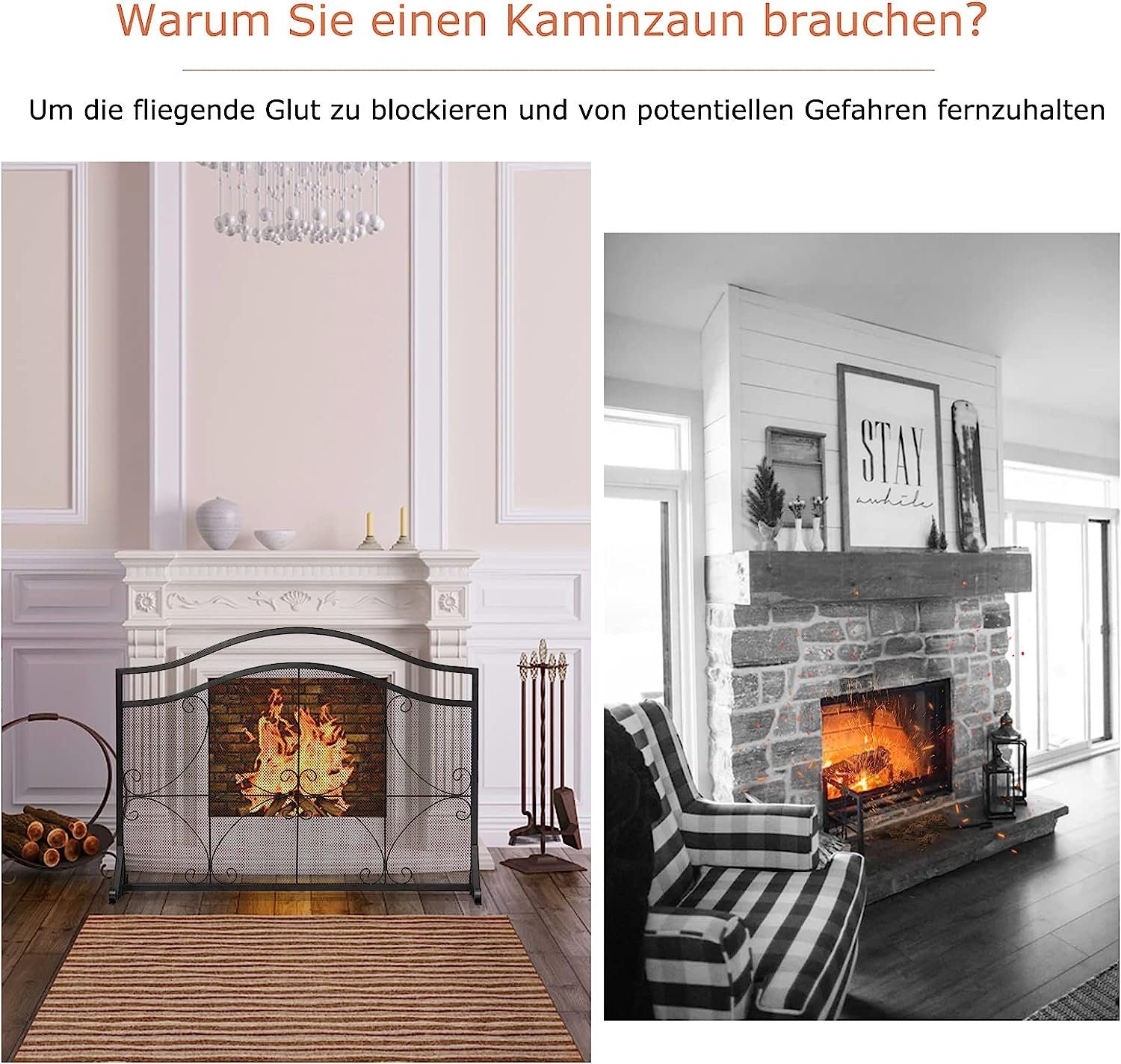 KOMFOTTEU Funkenschutzgitter Eleganter Kaminschutzgitter, 112,5x33,5x82,5cm