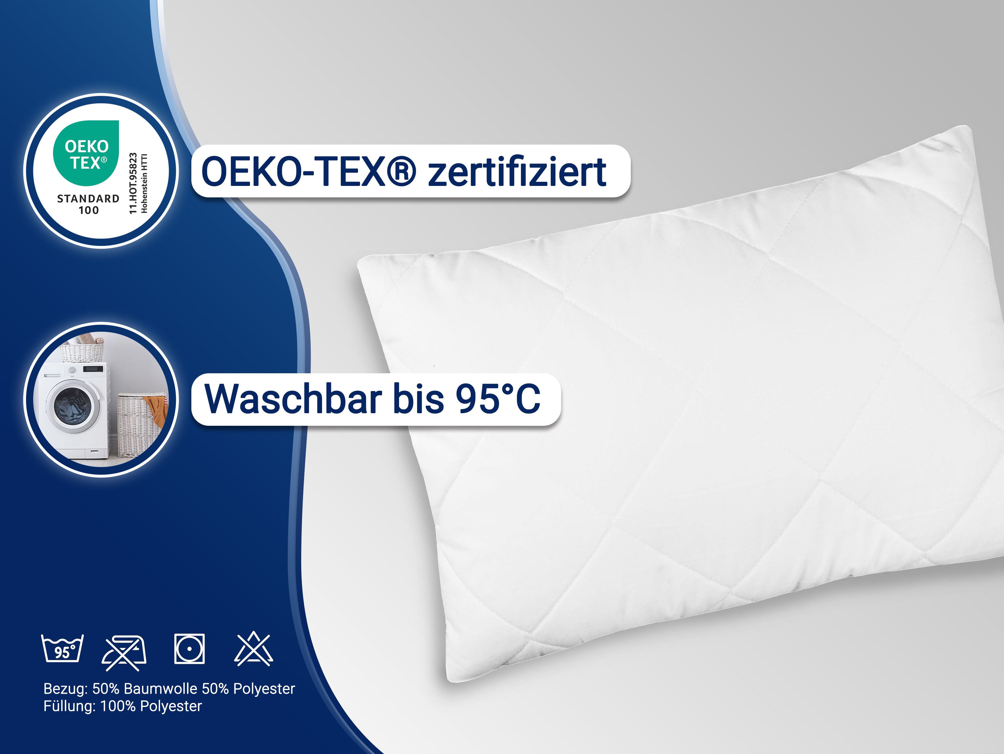 ZOLLNER Kopfkissen, Füllung: 100% Silikonisierte Polyesterhohlfaserbällchen, Spar-Set, 30 x 40 cm, 50% Polyester, 50% Baumwolle, vom Hotelwäschespezialisten