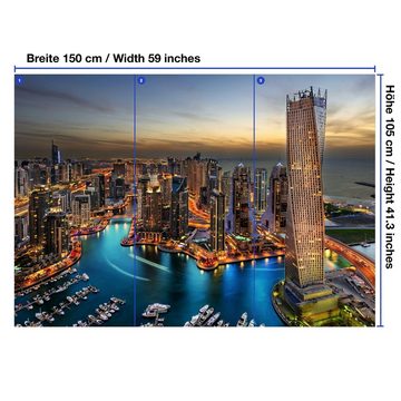 wandmotiv24 Fototapete Skyline Dubai Nacht Hafen, glatt, Wandtapete, Motivtapete, matt, Vliestapete