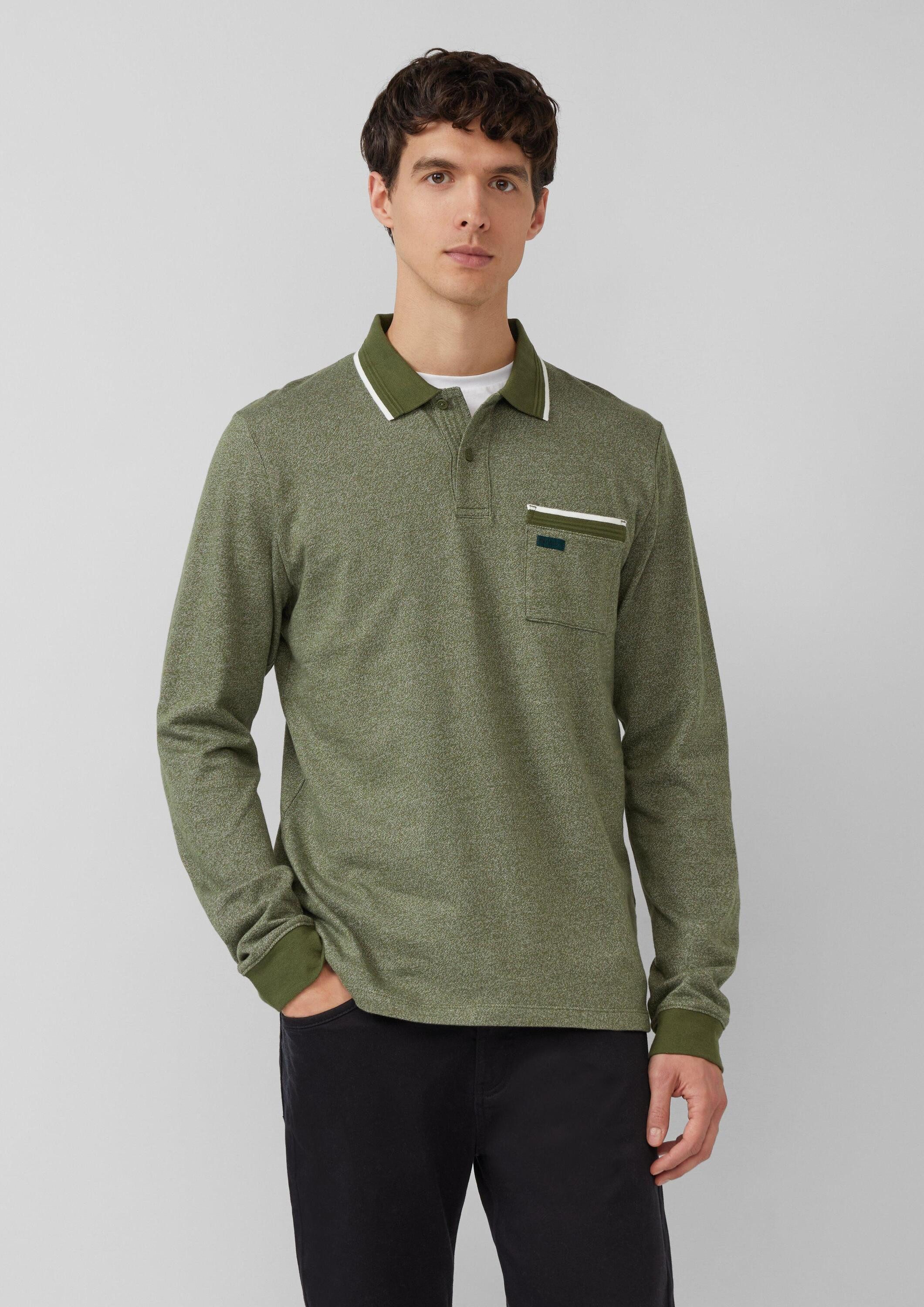 s.Oliver Langarmshirt Polo-Shirt Langarm-Polo mit Bündchen in Melange-Optik günstig online kaufen