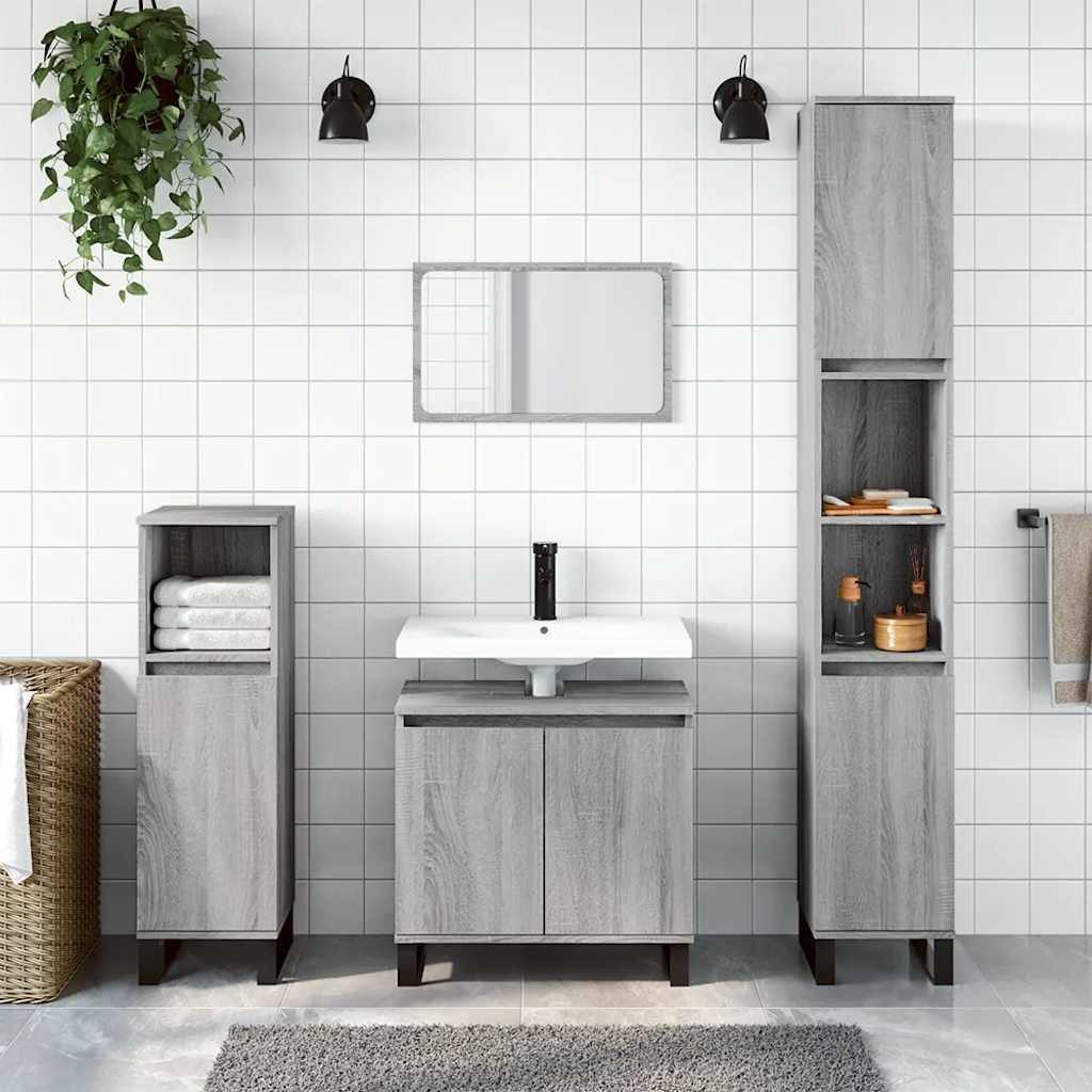 Badkommode Badezimmerschrank Grau Sonoma 58 x 33 x 60 cm mit Eisenfüßen