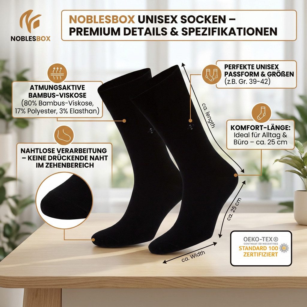 NoblesBox Socken Strümpfe- Business Socken- Socken Set Unisex- Bequeme Alltagssocken (Box, 4-Paar, 39-42 EU Größe) Arbeitssocken, Bambussocken