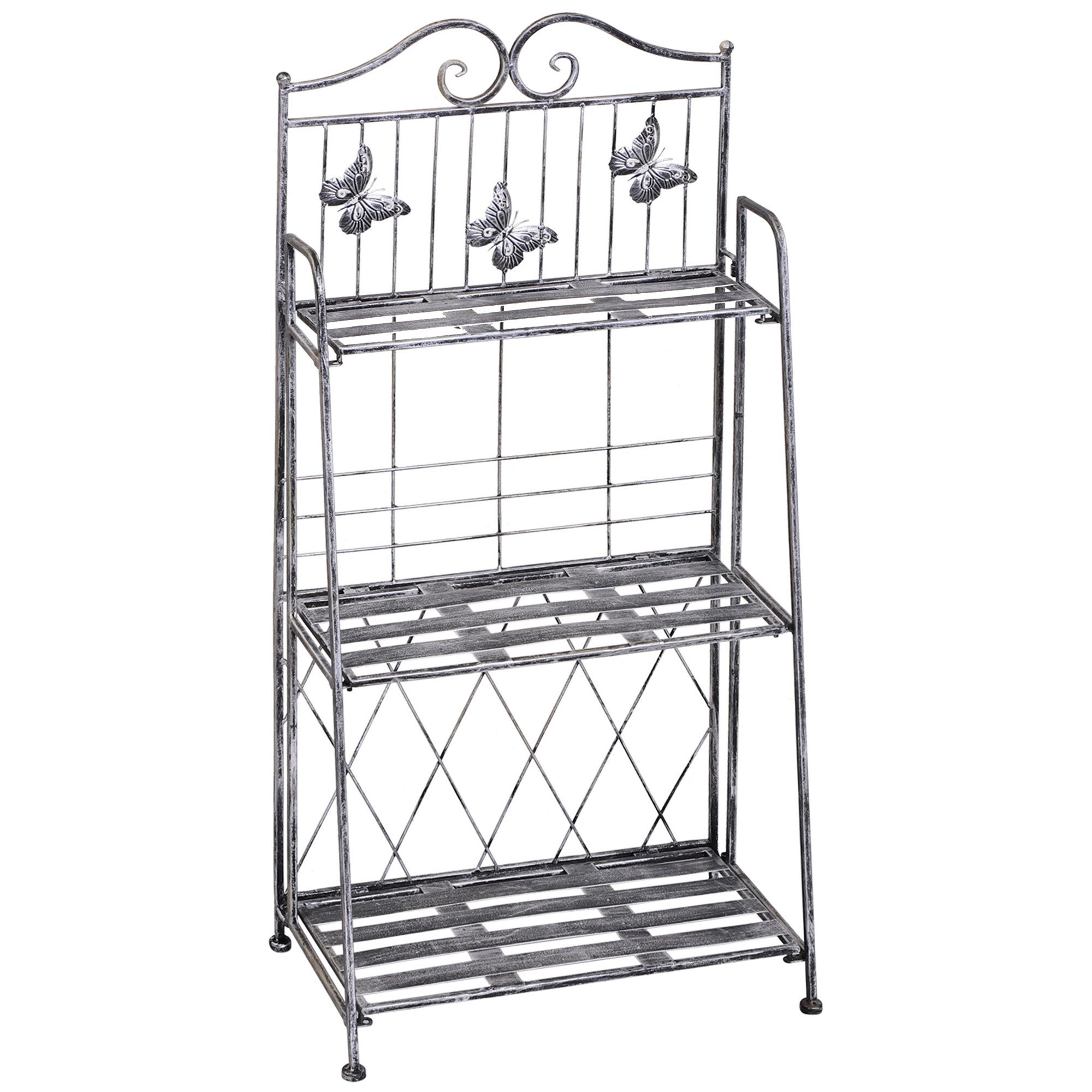 furnicato Pflanzentreppe Pflanzenständer Silbergrau 44x25x96 cm mit Schmetterlingen (1 St)
