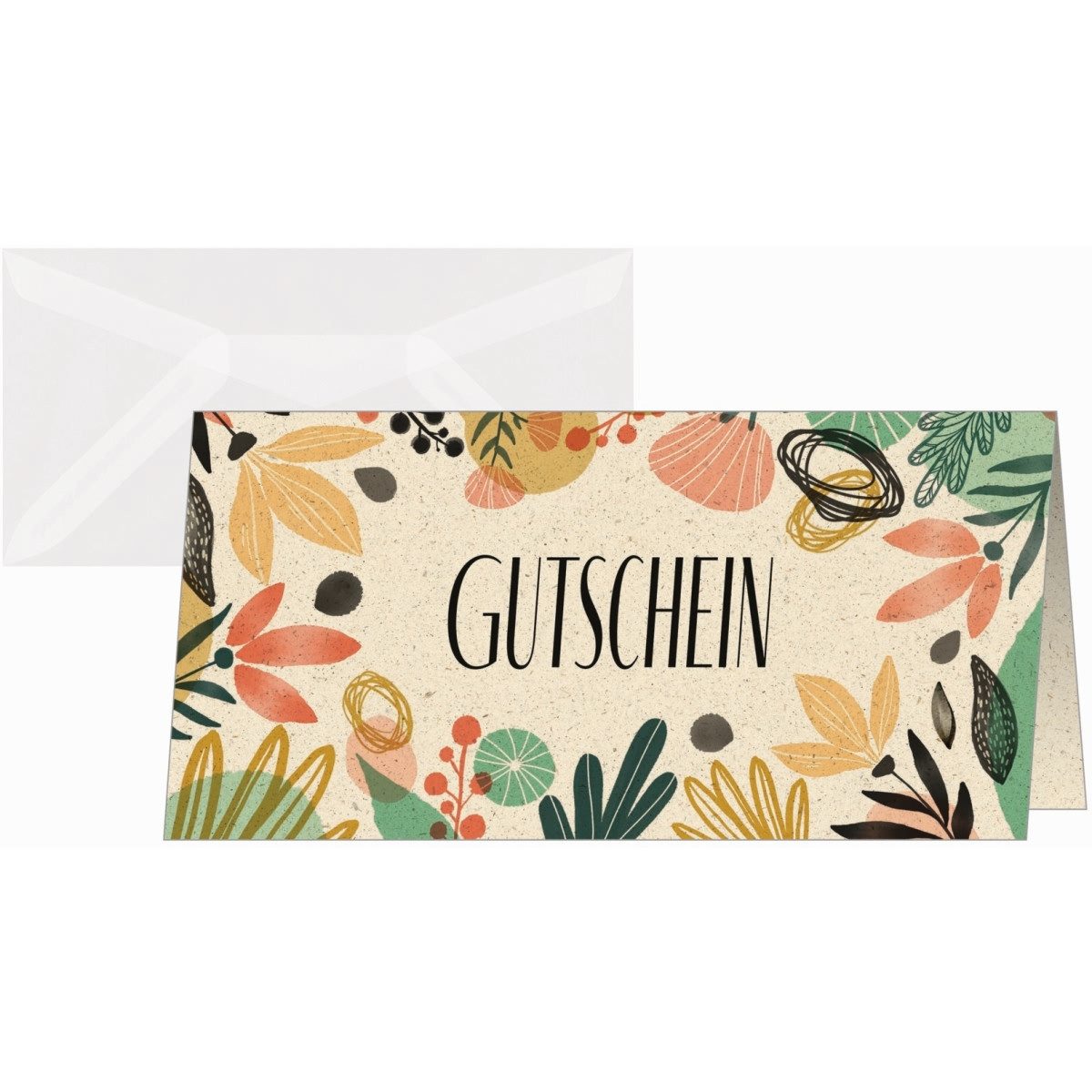 Sigel Klappkarte Gutscheinkarte DL 240g Graskarton Colorful plants 10+10 Stück