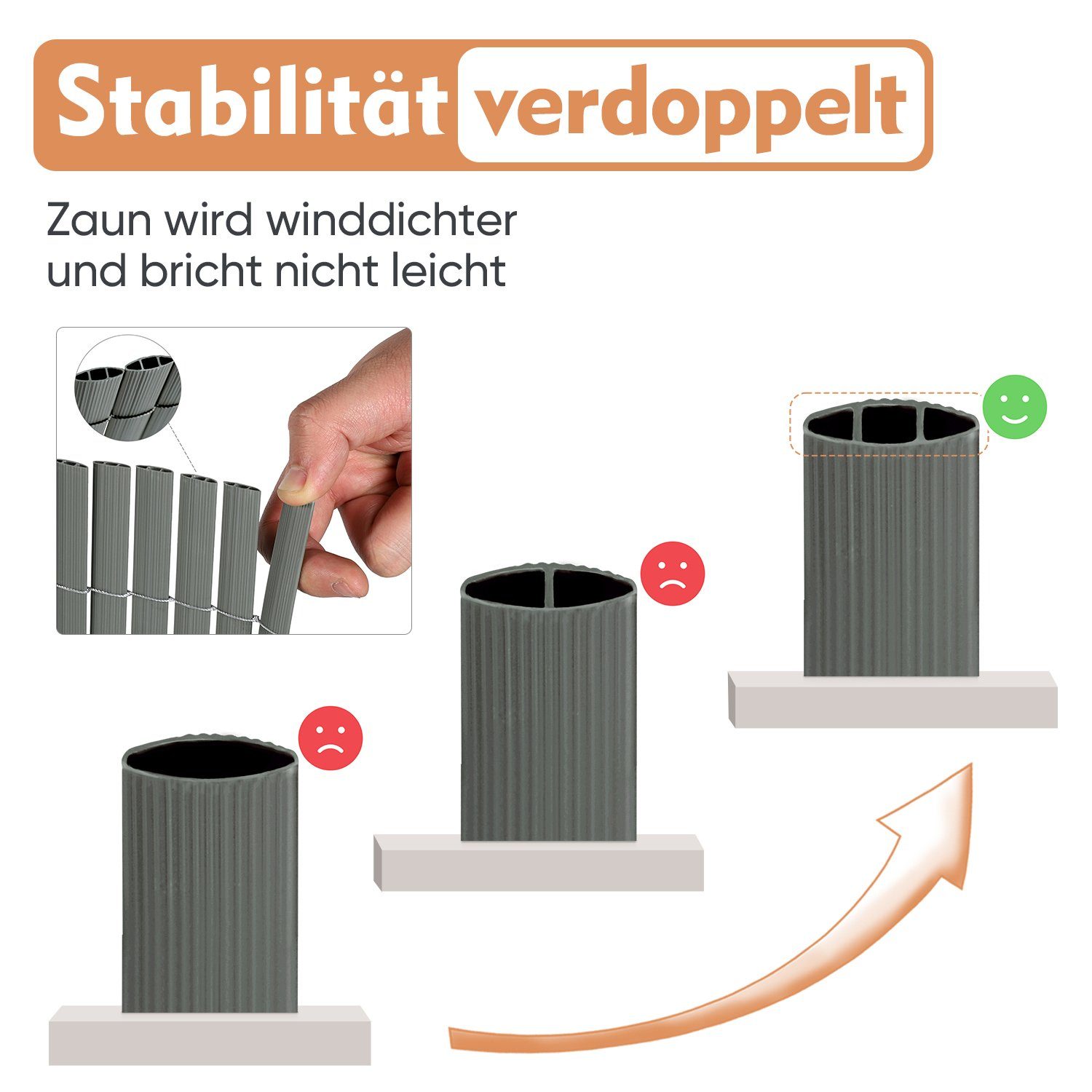 Sekey Balkonsichtschutz PVC Sichtschutzmatte Grau Bambus Sichtschutz Balkon ohne Bohren Zaun Sichtschutz, Windschutz, Sonnenschutz für Balkon, Garten, Terrasse – Bild 4 von 5