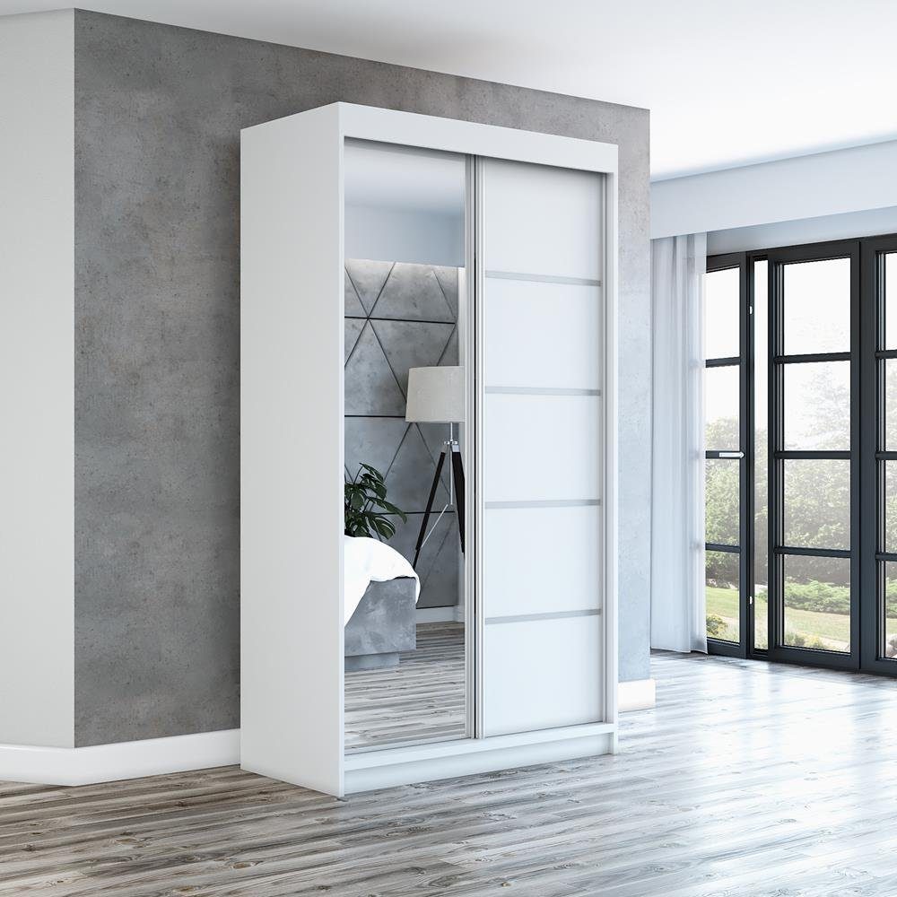 A&J MöbelLand GmbH Schiebetürenschrank GAPI mit Spiegel (TOP ANGEBOT! Geräumiger Schrank mit viel Stauraum:6 Regalen und 1 Kleiderstange – -ideal zur Aufbewahrung von Kleidung und Accessoires. TOP PRODUKT! Farbe und Größe (120 cm, 160 cm, 180 cm) zur Auswahl -wählen Sie das ideale Modell für Ihr Schlafzimmer!, Kleiderschrank mit Regalen) Breite: 120 cm, 160 cm, 180 cm, Höhe: 215 cm, Tiefe: 59,5 cm