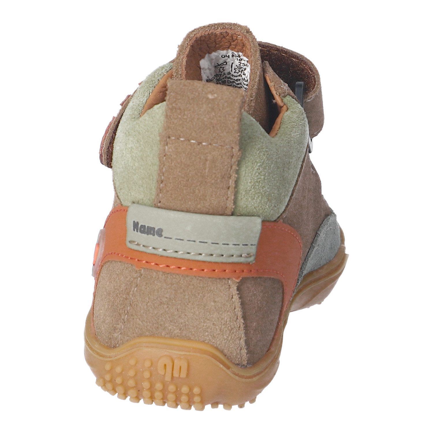 qnuffs Kastanie Barfußschuh Klettschuh, mit Namensschild an der Ferse, kürzbarer Klettriemen – Bild 3 von 5