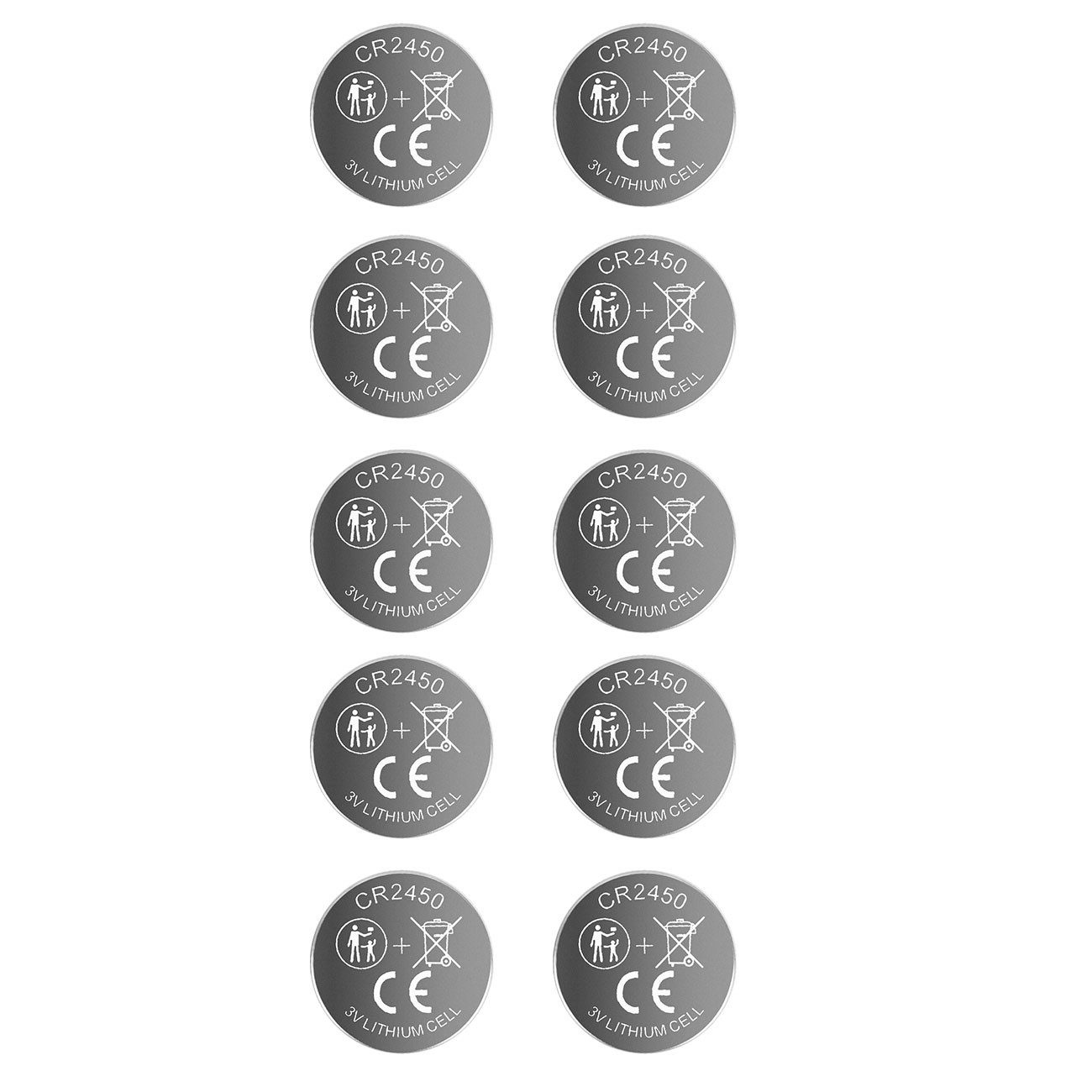 shop'n smile ideoon CR2450 Lithium Knopfzellen 3V Batterien, 620 mAh hohe Kapazität Knopfzelle, (10 St), langlebige 3 Volt Batterie