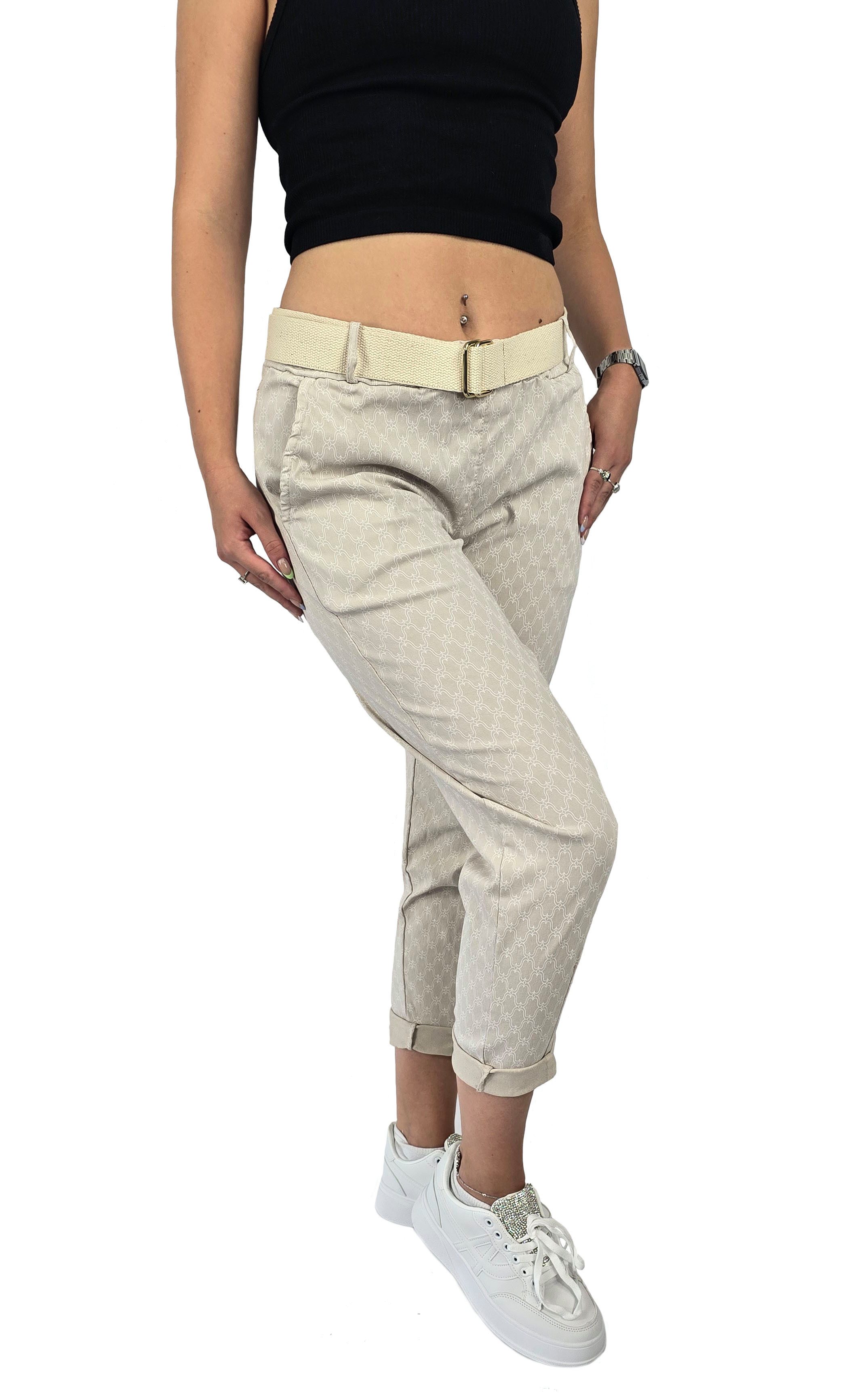 Sa-Lucca Jogger Pants Damen Jogpants mit Gürtel, Bequeme Stretch-Hose Beige 36-42