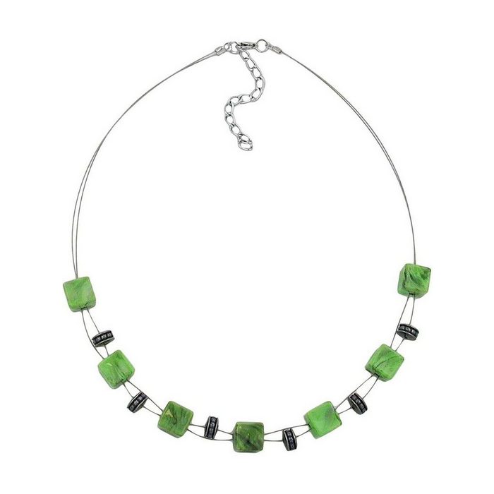 Gallay Perlenkette Drahtkette Würfel hellgrün-marmoriert Kunststoffperlen 45cm