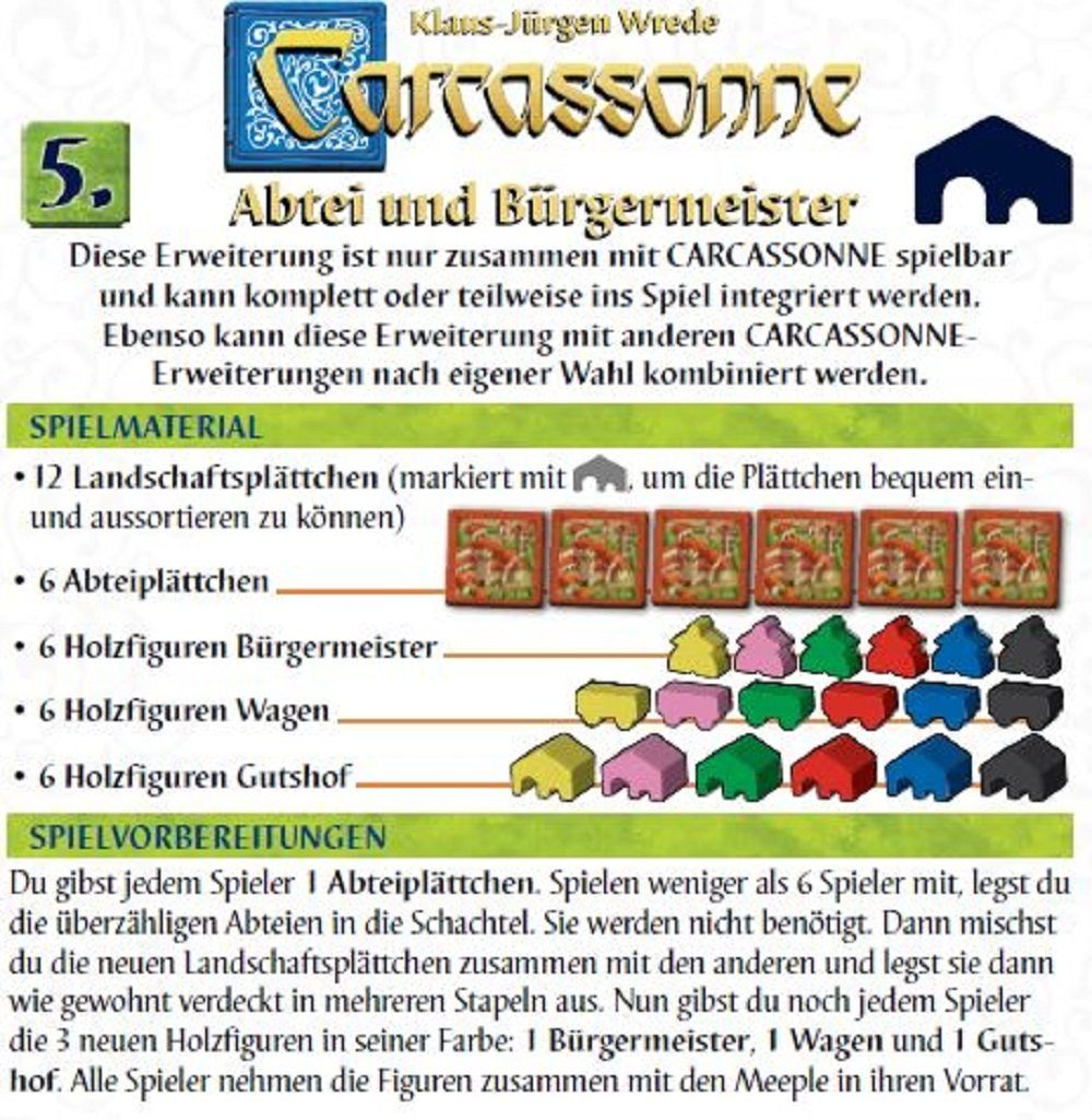 Hans im Glück Spiel Carcassonne Abtei und Bürgermeister 5. Erweiterung Strategiespie