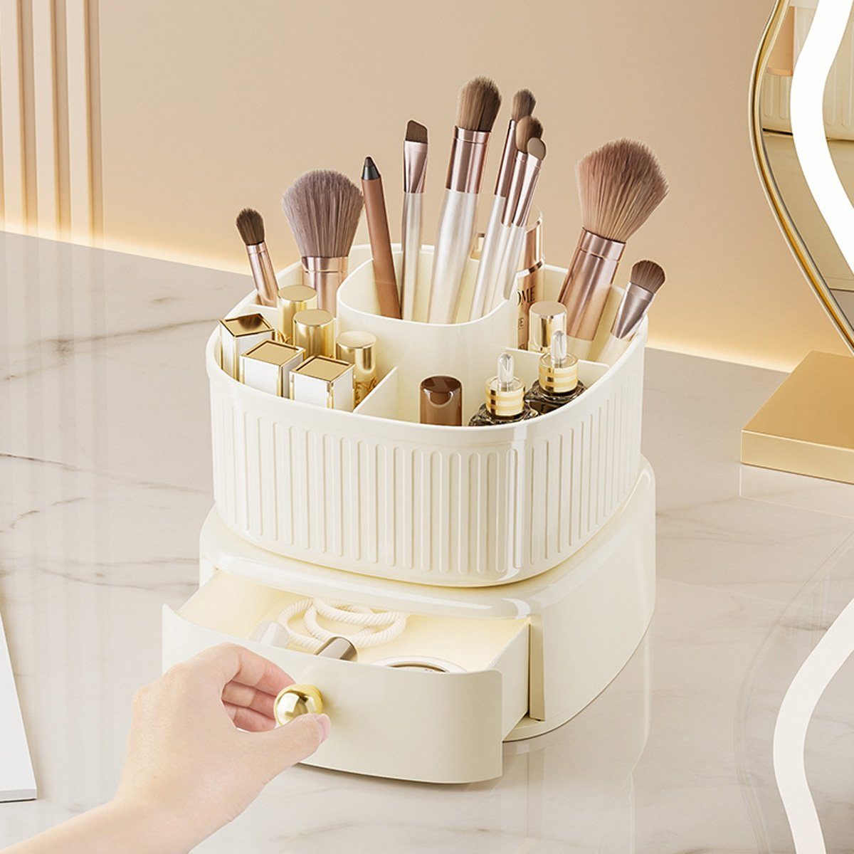 Luxus-Kosmetik-Aufbewahrungsbox, 360° Bürsten-Aufbewahrungsbox Grün Leichte drehbare Organizer mit Schublade Make-Up götäzer
