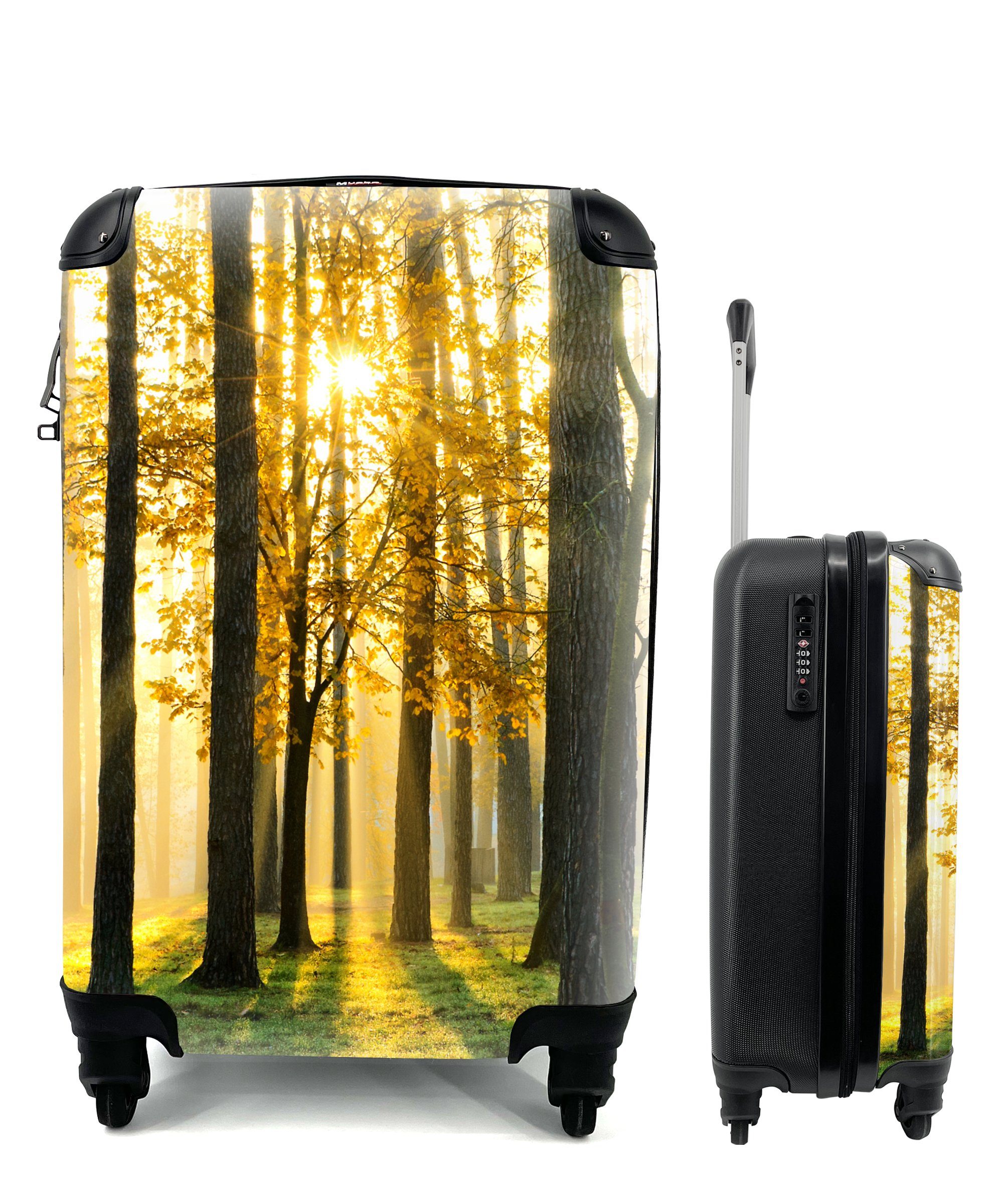 MuchoWow Handgepäckkoffer Wald - Sonne - Bäume - Gras - Landschaft - Natur, 4 Rollen, Reisetasche mit rollen, Handgepäck für Ferien, Trolley, Reisekoffer