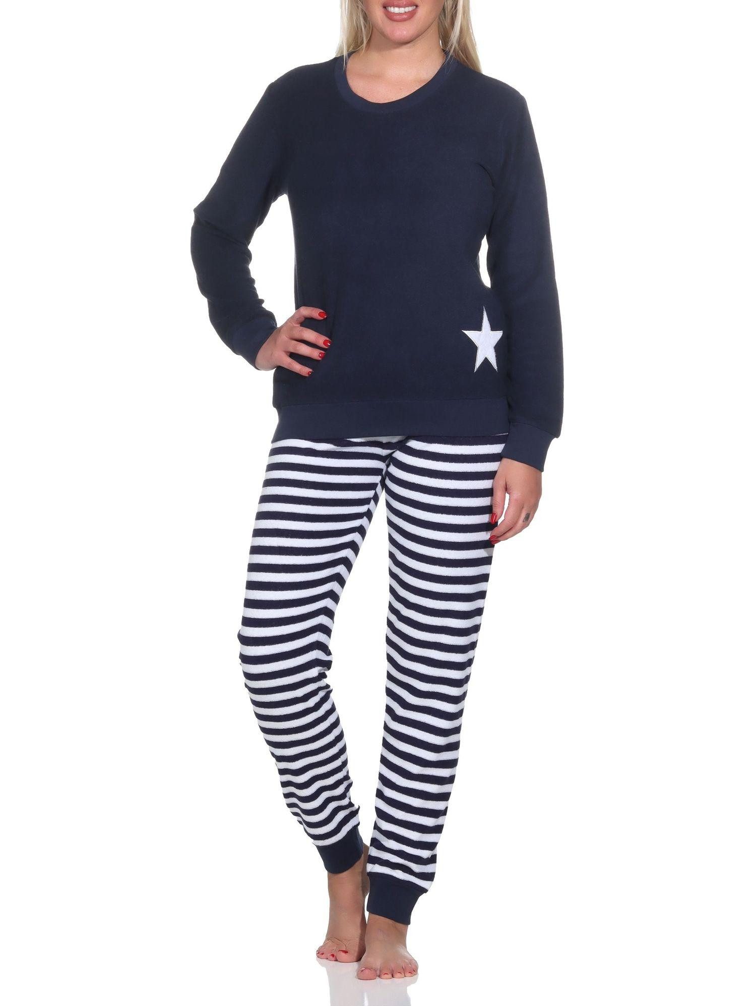 Normann Pyjama Normann Damen Frottee Schlafanzug lang mit Bündchen in Sterne Optik