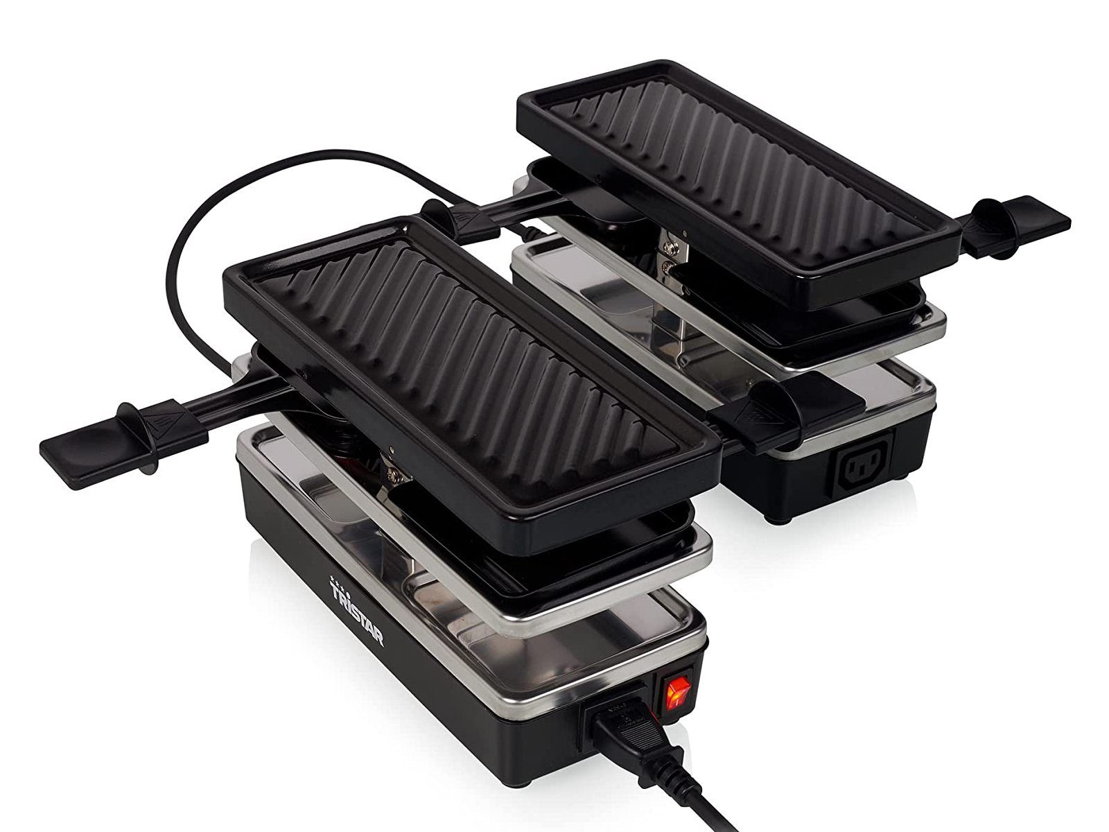 Tristar Raclette, 4 Raclettepfännchen, 800 W, Tisch-Grill Gerät für 4 Personen erweiterbar bis 6-8-10 Personen