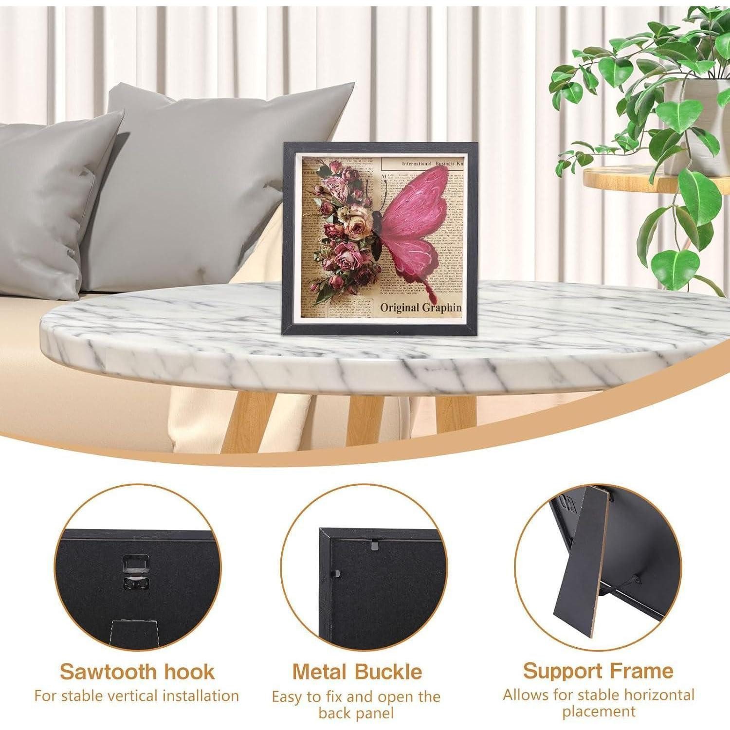 LuxusKollektion Bilderrahmen zum Basteln Bilderrahmen 3D Befüllbar 20x20cm Tief Holz Fotos DIY Schwarz