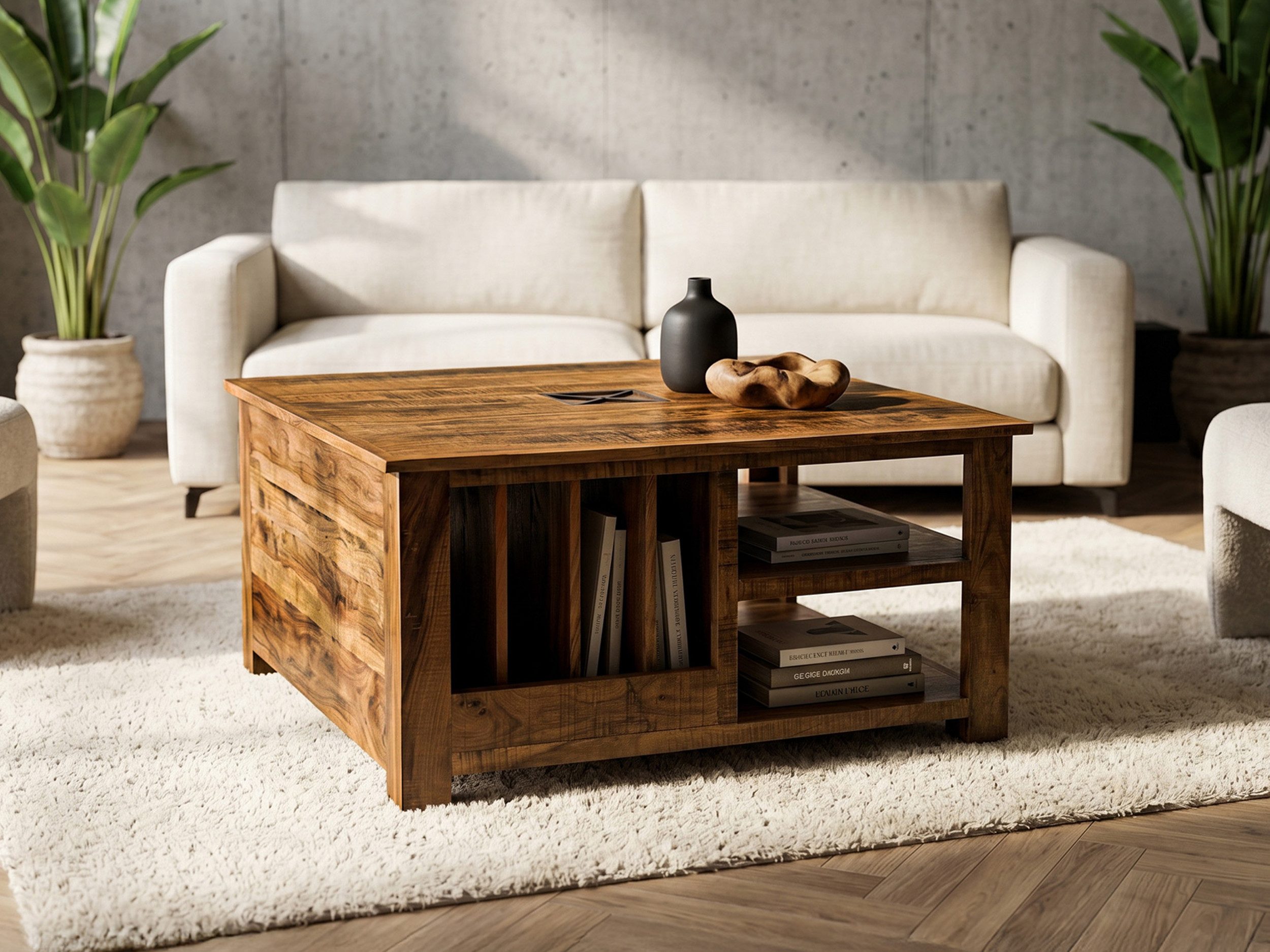 Massivart® Couchtisch Wohnzimmertisch, B 90 cm, Massivholz Akazie lackiert »ACANO«, montiert · 2 Ablageflächen · 4 offene Fächer · viel Stauraum