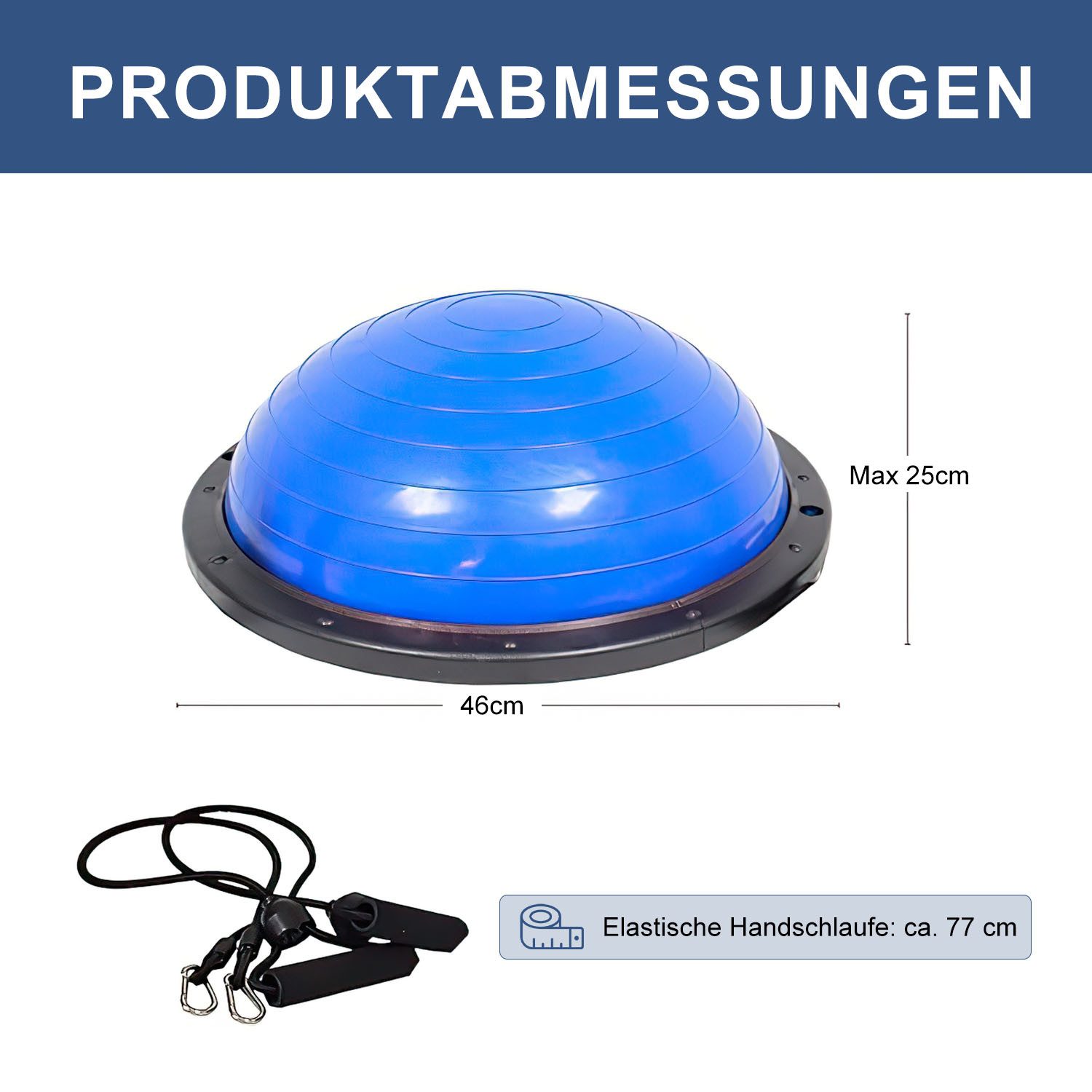 SURFOU Balanceboard Balance Ball Yoga Gleichgewichtstrainer 46cm bis 150 KG belastbar, AntiRutsch Halbkugel Halbball mit Pumpe und 2 Fitnessbändern