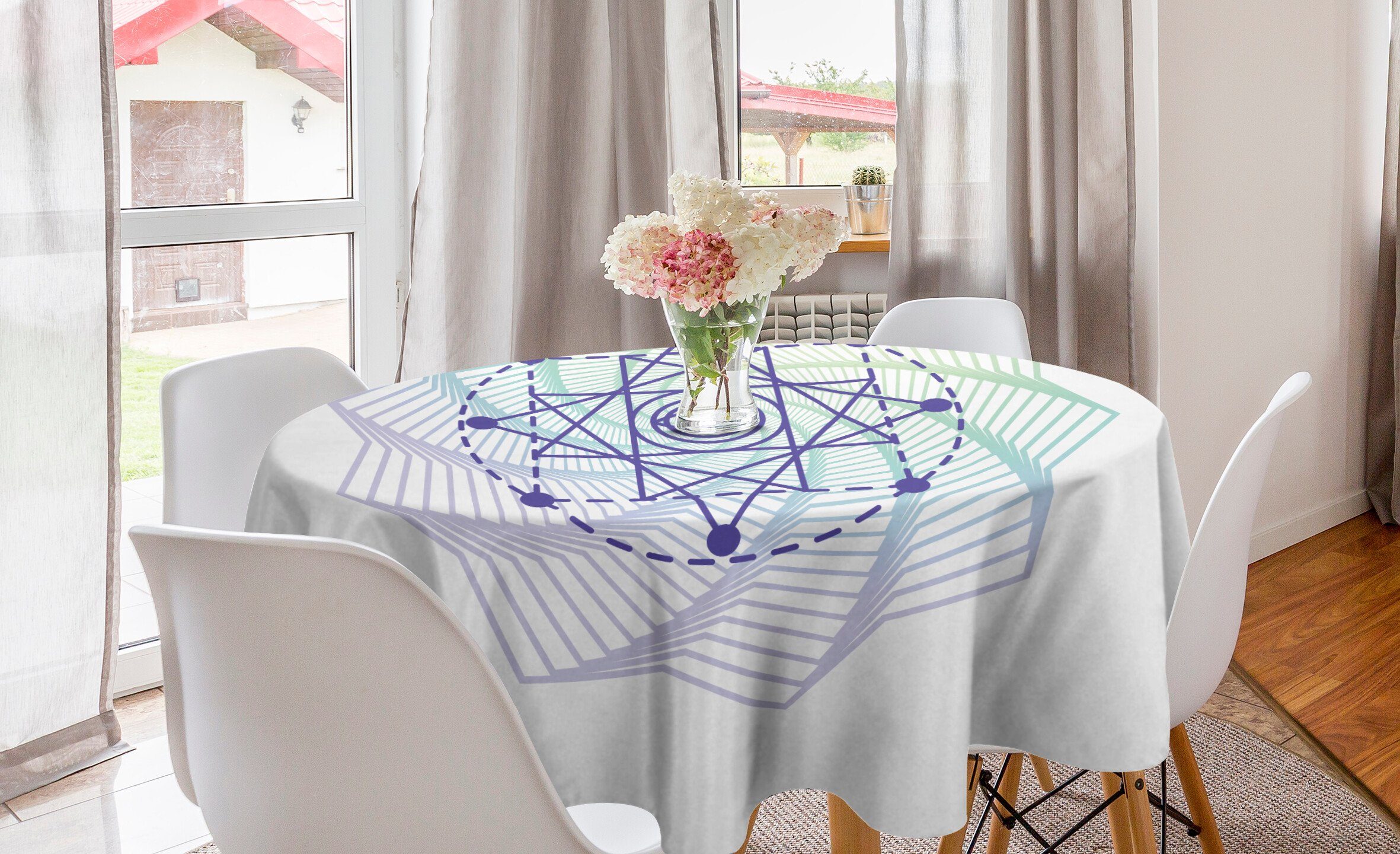Abakuhaus Tischdecke Kreis Tischdecke Abdeckung für Esszimmer Küche Dekoration, Mandala Geometrisch