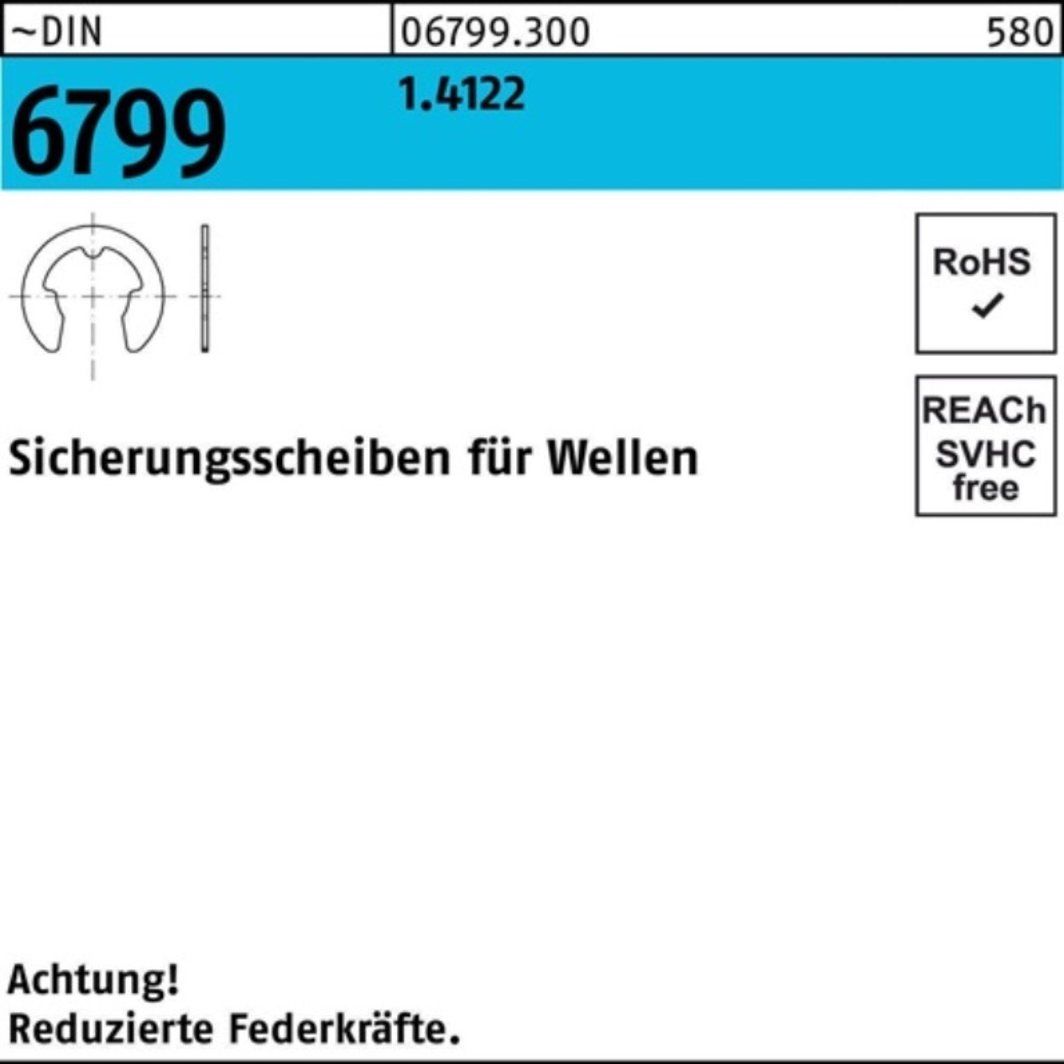 Sicherungsscheibe f.Wellen 1.4122 100er 6799 8 DIN ~DI Sicherungsscheibe Stück 100 Pack Reyher