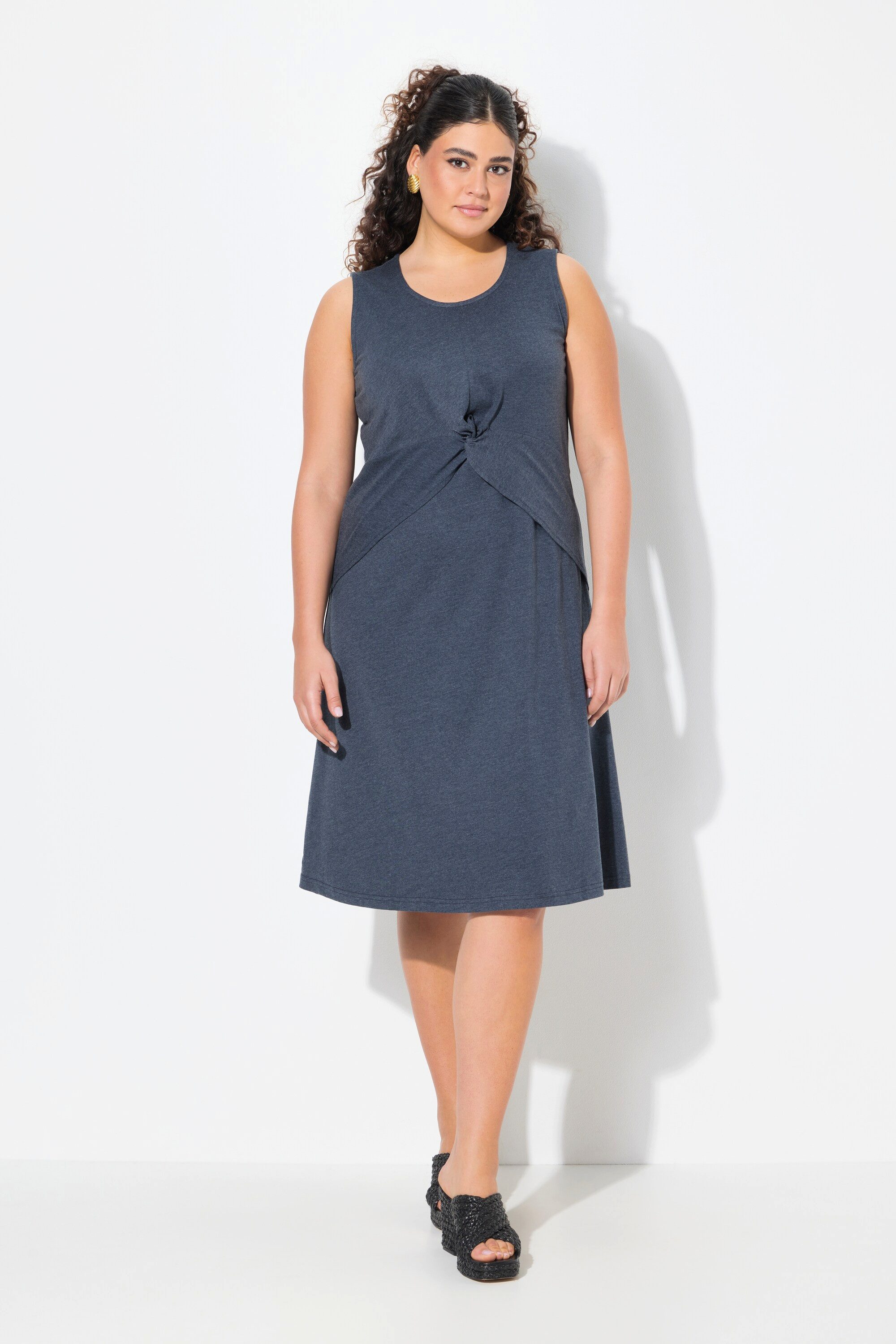 Ulla Popken Jerseykleid Jerseykleid Lagenoptik A-Linie Rundhals ärmellos