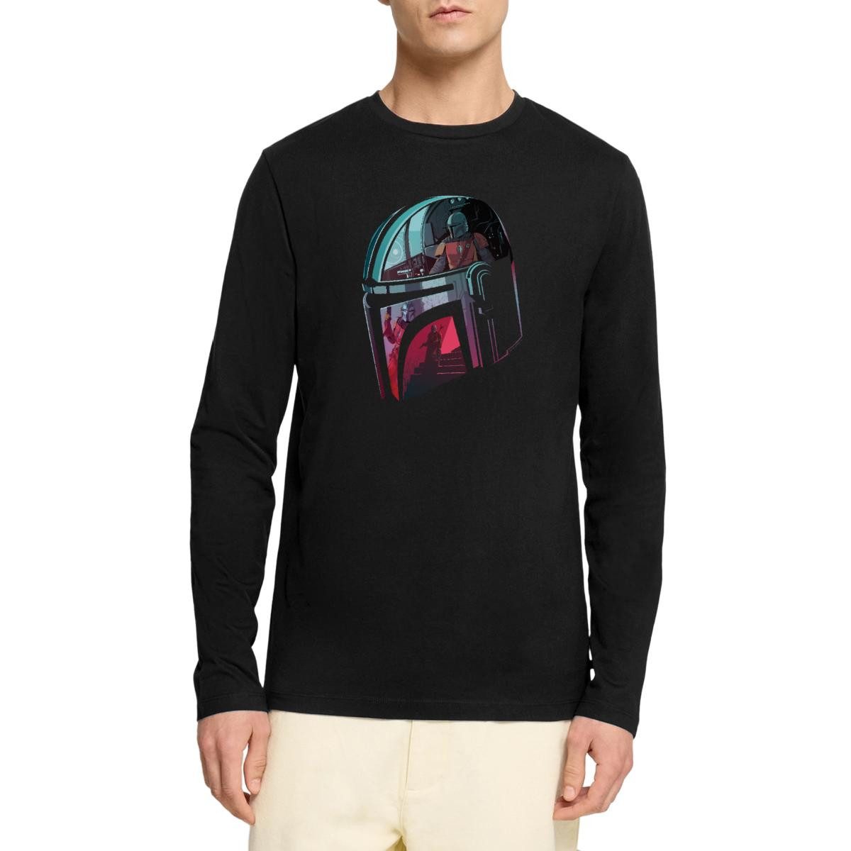 T-Shirt Star Wars: Mandalorian Verspiegelter Helm Premium Langarmshirt Herren
