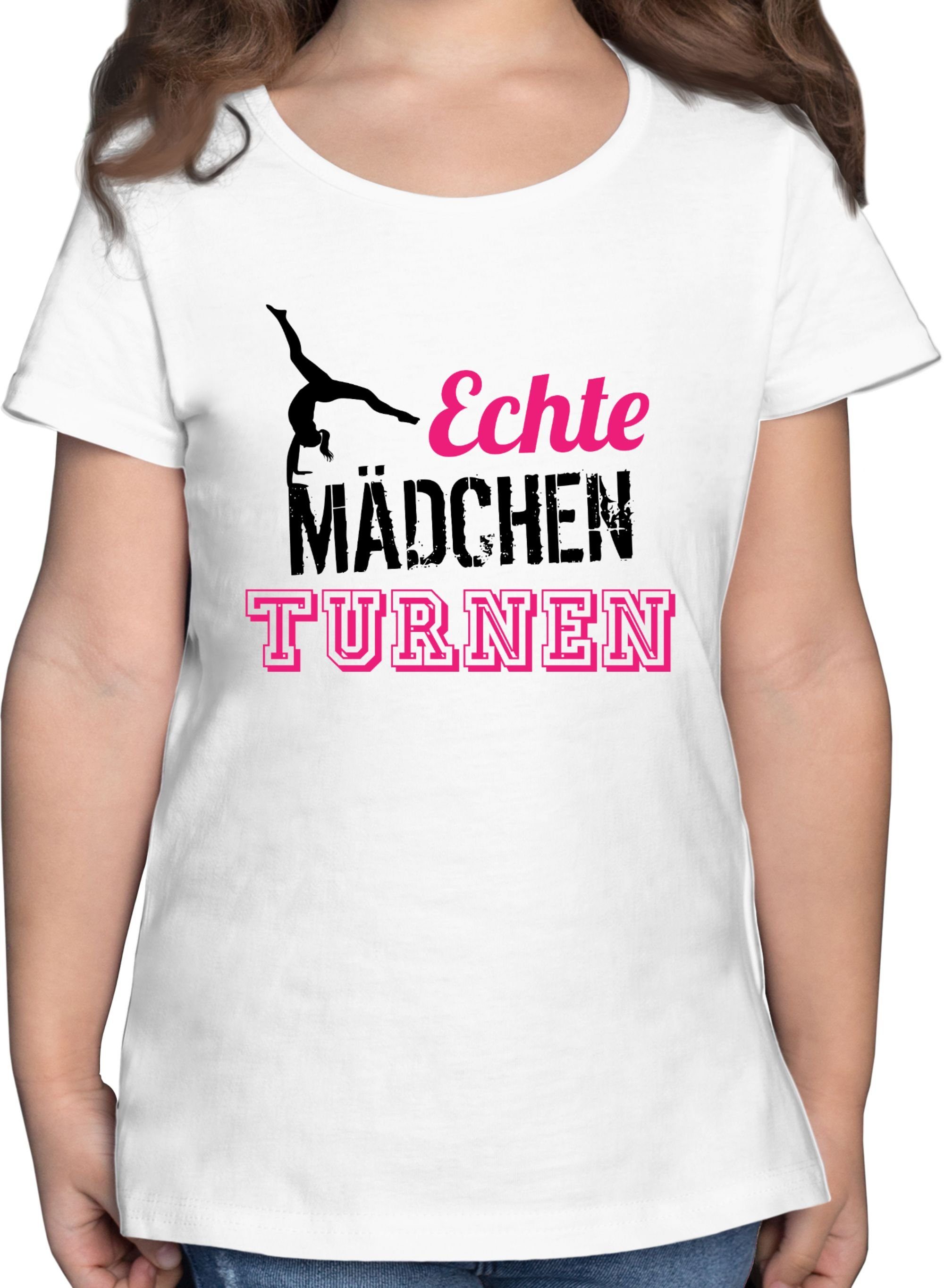 Shirtracer T-Shirt Echte Mädchen turnen fuchsia - schwarz Kinder Sport Kleidung 3 Weiß