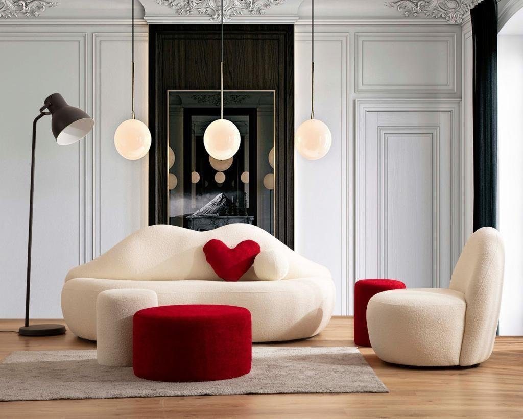 JVmoebel Wohnzimmer-Set Hocker), Möbel in Sofa Europa 3 Sitz 1x und 3x Sofa Designer + 3 Sitzer Couch Wohnzimmer 4tlg. Made (4-St., 3x Hocker
