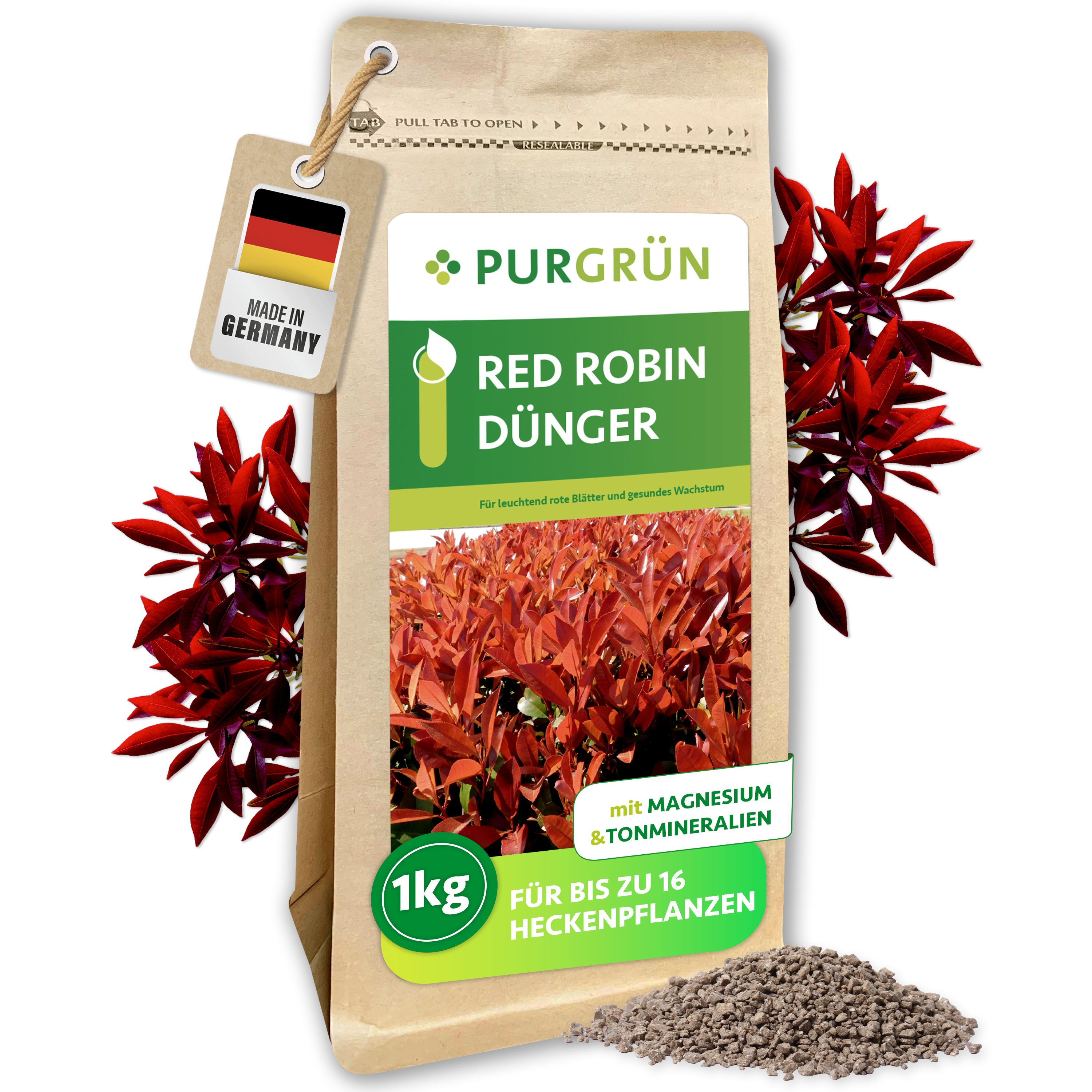 Purgrün Gartendünger Red Robin Dünger, NPK 5+4+6, für grüne Blätter, 1 kg, günstig online kaufen