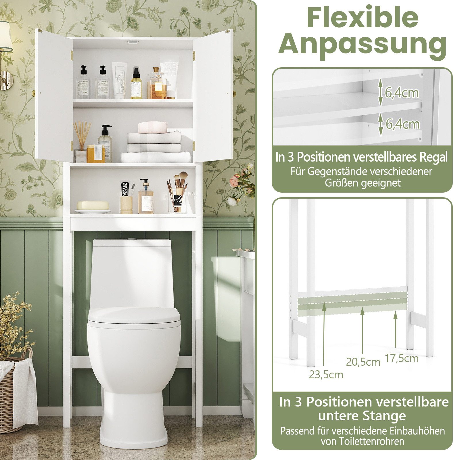 COSTWAY Badregal, Toilettenschrank Überbauschrank mit Türen 168 cm