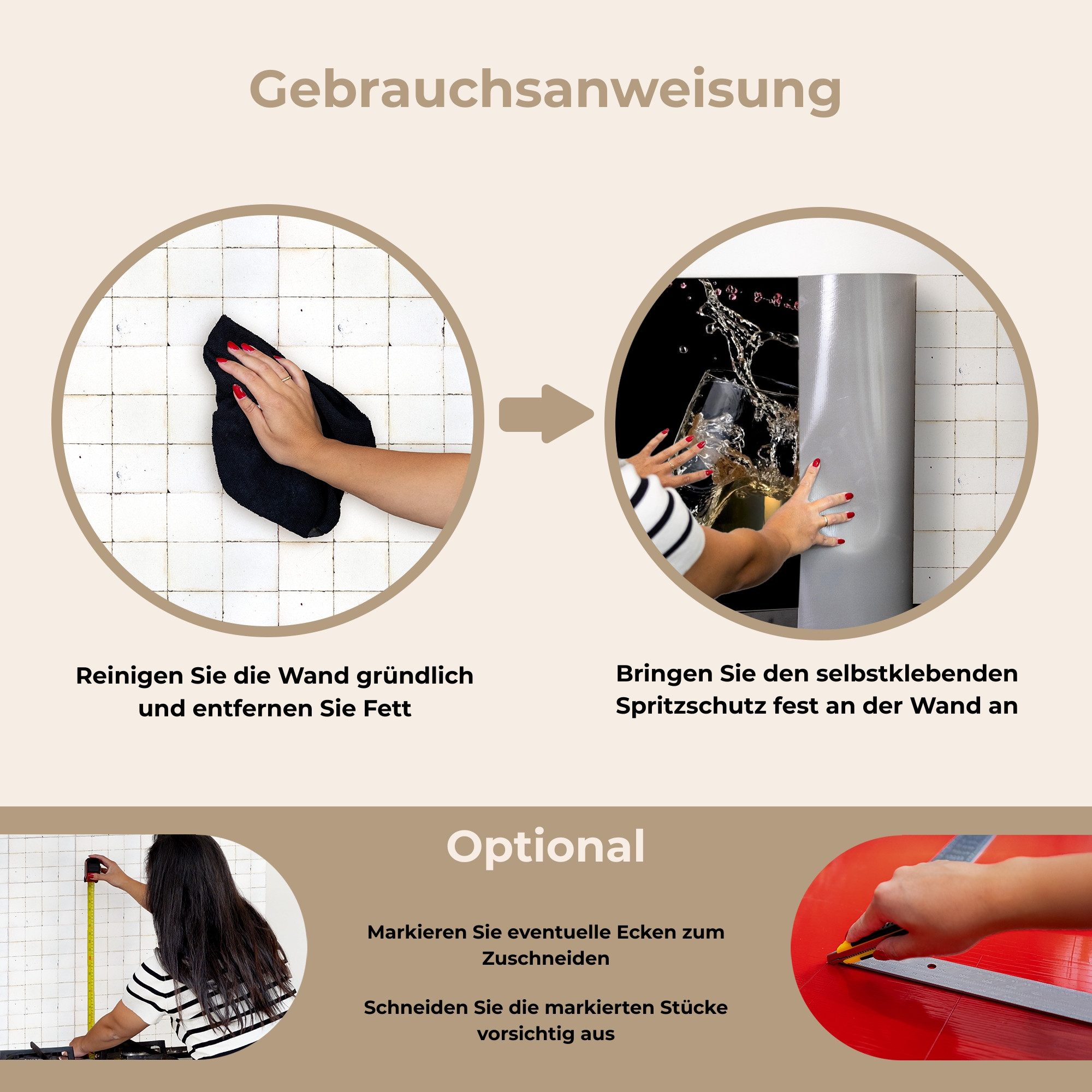 KitchenYeah Küchenrückwand selbstklebend (keine Folie) Rotwein - Weißwein - Glas - Schwarz, (1-tlg), Küchenrückwand, Spritzschutz, Kitchen, 60x30 cm – Bild 3 von 5