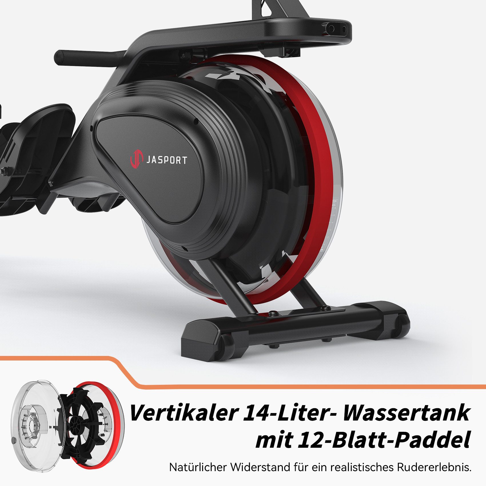 JASPORT Rudergerät JASPORT RE3 Wasser-Rudergerät für Zuhause (Einzelgerät), 14-Liter-Wassertank, 12-Blatt-Paddel, realistischer Wasserwiderstand