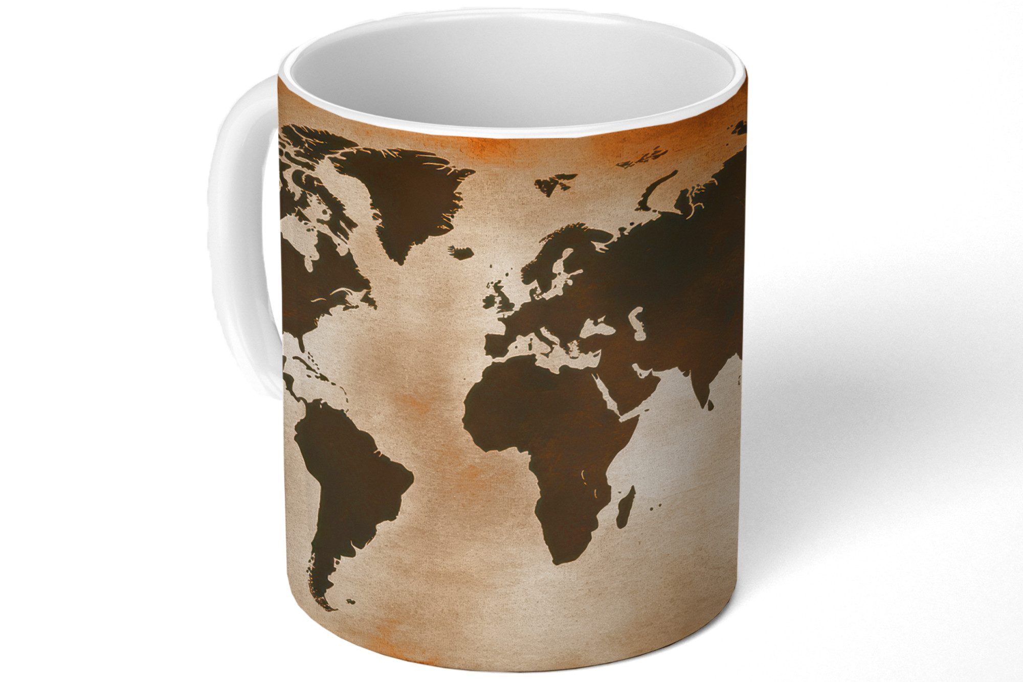 MuchoWow Tasse Weltkarte - Braun - Karte, 1-tlg., Keramik, Kaffeetassen, Teetasse, Becher, Kaffeebecher, Geschenk
