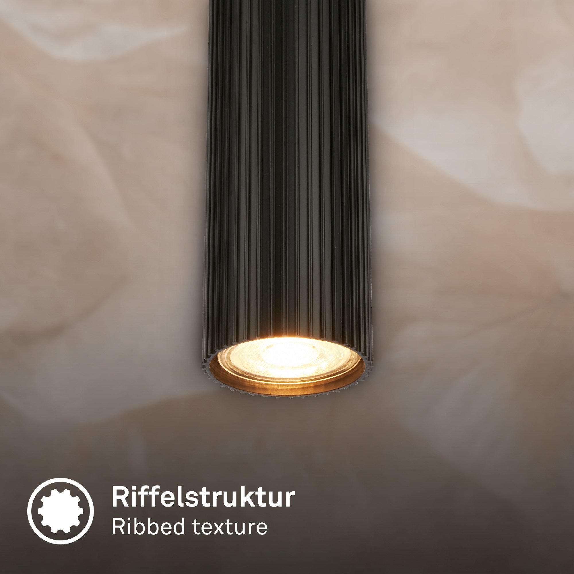 Briloner Leuchten LED Pendelleuchte Hängelampe Höhenverstellbar GU10 Riffle-Optik, 4-Flammig, ohne Leuchtmittel, Abhängig vom Leuchtmittel, 20x120 cm, Esszimmer, Esstisch, Wohnzimmer