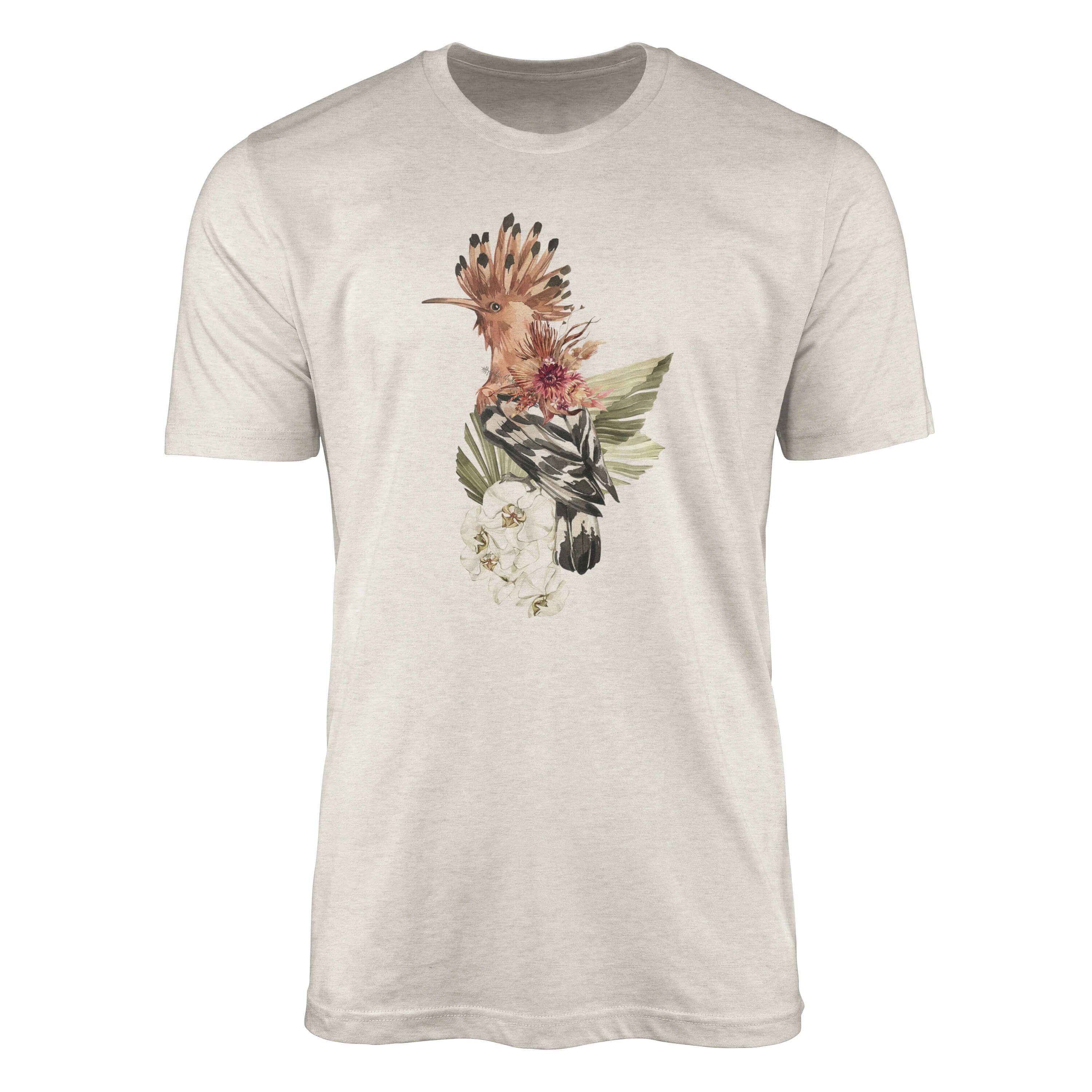 Sinus Art T-Shirt Herren Shirt Organic T-Shirt Aquarell Motiv Wiedehopf Vogel Bio-Baumwolle Ökomode Nachhaltig Farbe (1-tlg) | T-Shirts